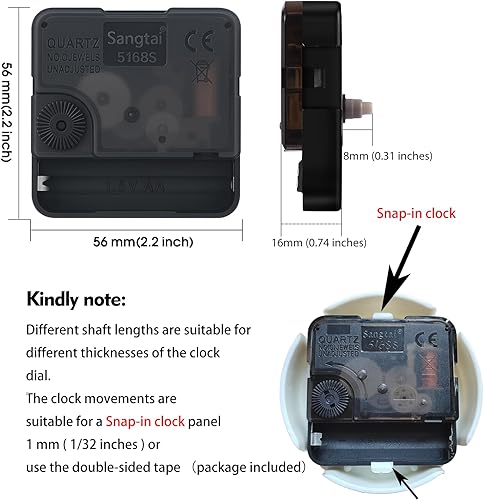 Miniatura 10 de DEEWISH Mecanismo de reloj de cuarzo de repuesto con pilas, piezas de reloj de pared para hacerlo tú mismo (longitud total del eje de 3364 pulgadas,