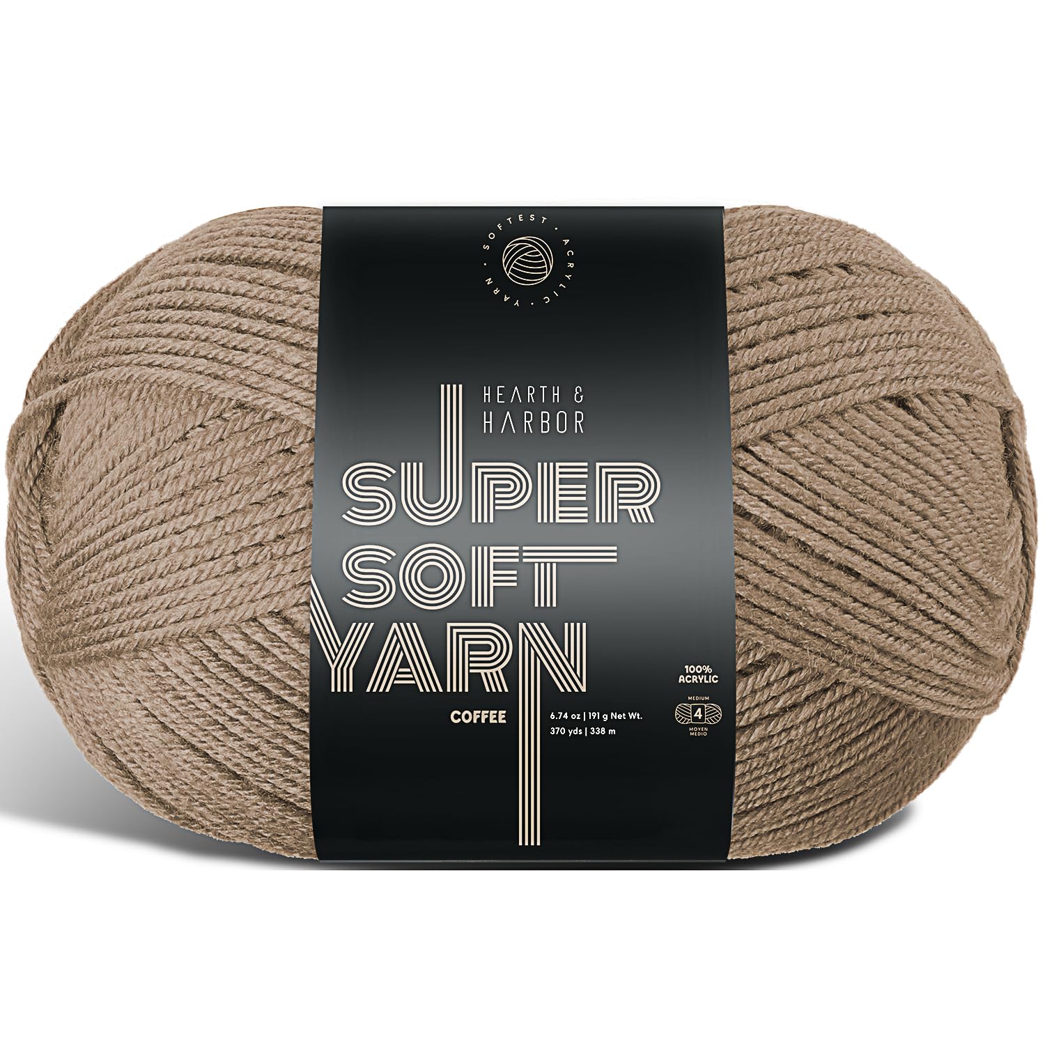 Acrylic Yarn for Crocheting &amp; Knitting – Soft Crochet Yarn for Crocheting, 370 Yards, Perfect for Crafts &amp; Amigurumi, Medium Worsted Weight 4, Coffee