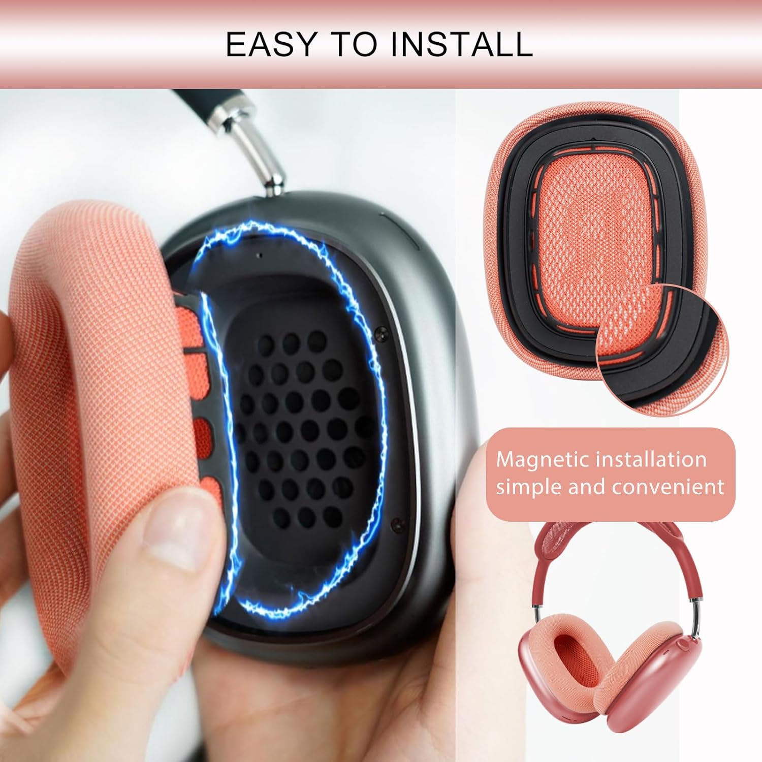 GEVO Upgraded Ear Cushions Replacement Earpads for Apple AirPods Max Headphones, Mesh Fabric Ear Pads Ear Covers with Memory Foam and Magnet for AirPods Max (Pink)