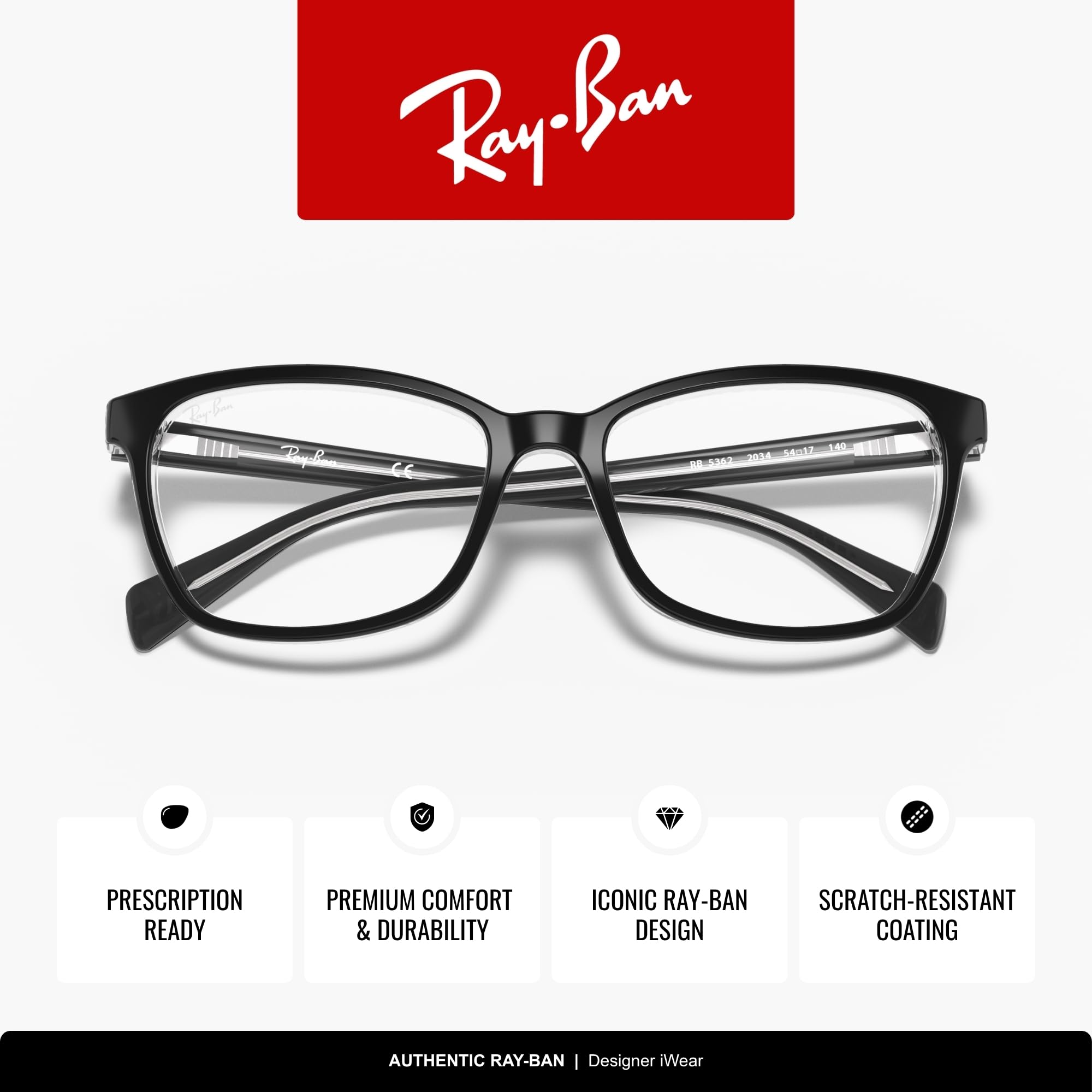 Ray-Ban Damskie oprawki 0rx 5362 2034 54, czarne (Top Black On Transparentne), czarny (Top Black On Transparente)