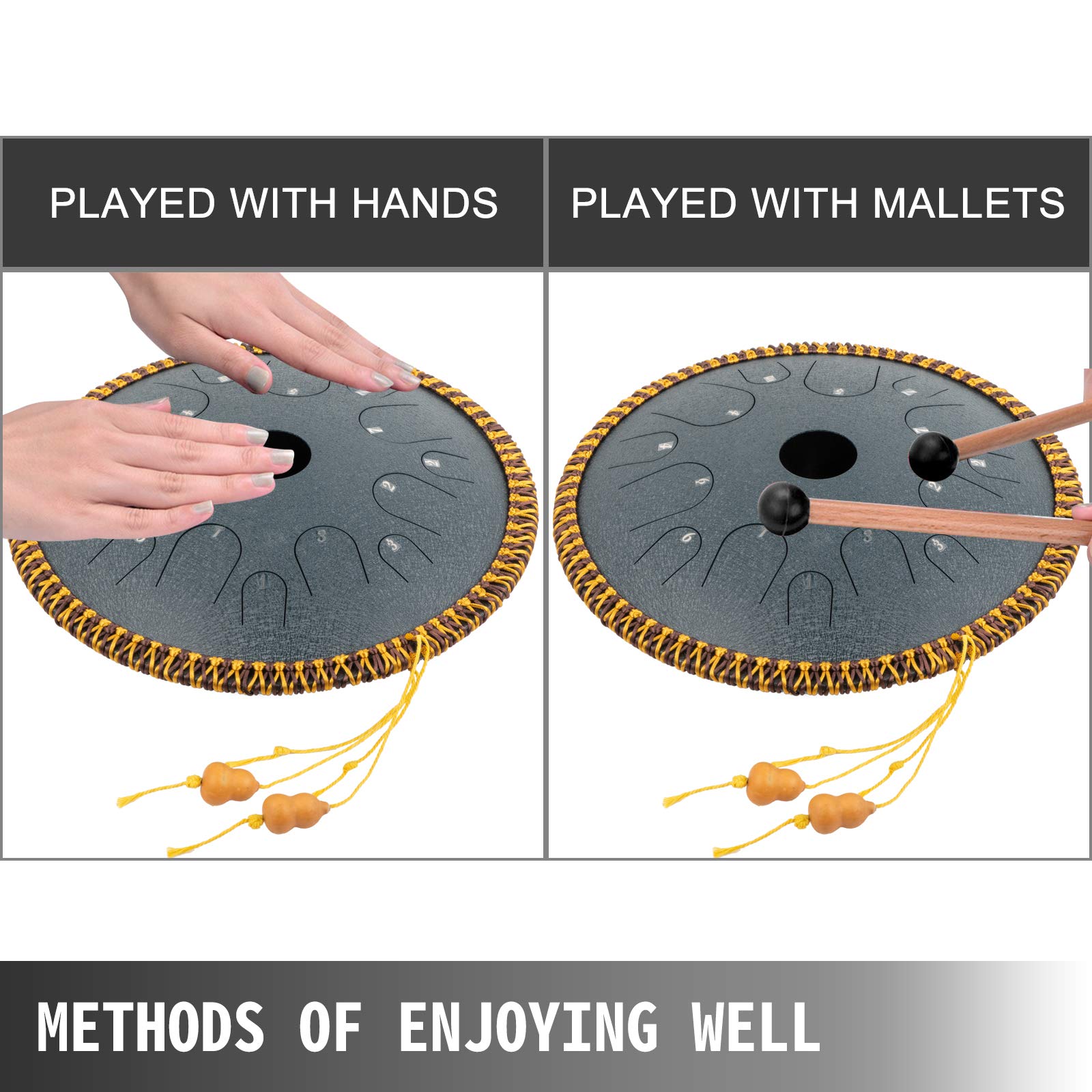 VEVOR Tambour à Main 14 notes, Tambour à Languette 14 pouces, Handpan Instrument de Musique bleu, Idéal pour Méditation Personnelle, Musicothérapeutes, Spectacles