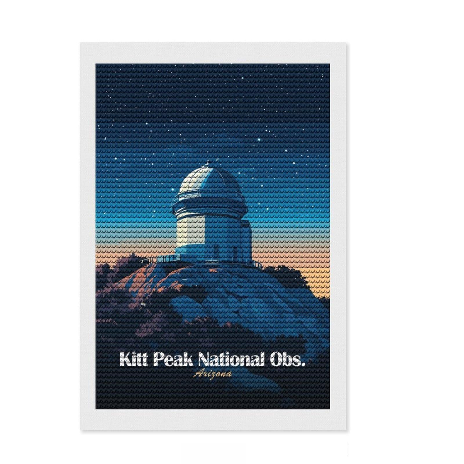 Junmoney Kitt Peak Observatory Diamond Painting Kit 8"x12", for Teens, Sparkling Round Gems, Festive Craft Gift, Home Wall Decor, with Tool Kit