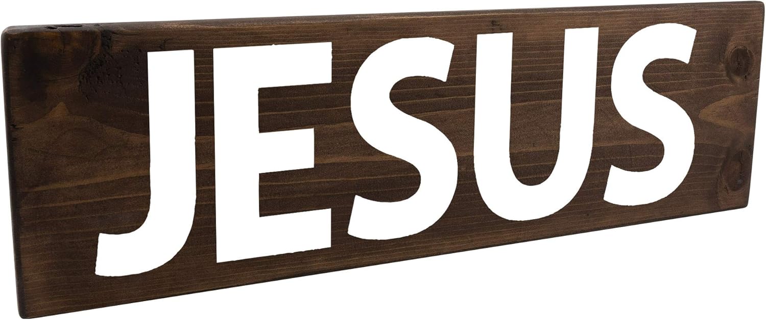 Jesus is The Way Christian Biblical Gift Wood Wall Sign Decor Real Wood Plaque Gift of Love Hope Peace Faith Family Friend (Stained 18Inch)