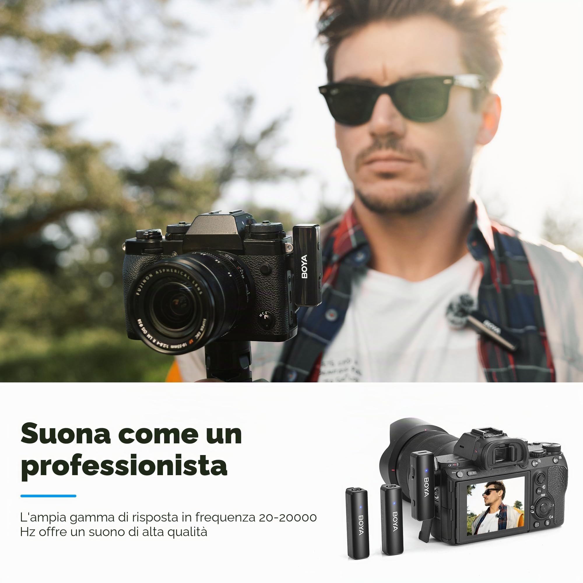 BOYA BOYALINK - Microfono lavalier V2.0 senza fili, doppio microfono senza fili, 30 ore di autonomia, per iPhone USB C, fotocamera Android, riduzione del rumore, per registrazione video, audio, vlog