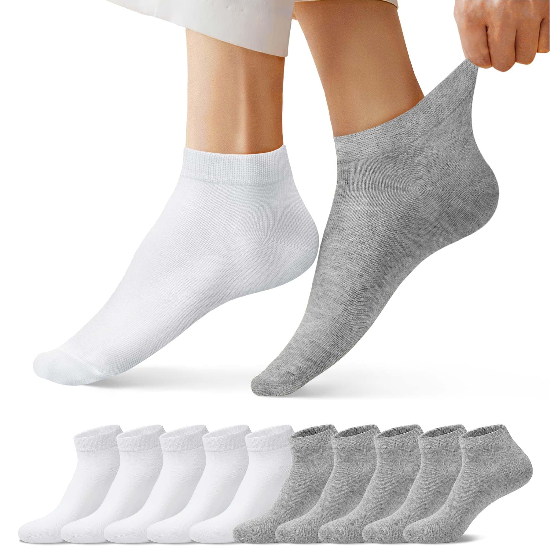 FALARY Sneaker Socken Weiß Sneaker Socken Damen 35-38 Sneaker Socken Damen Herren 35-38 Weiß Grau Sneakersocken Kurze 10 Paar Baumwolle Atmungsaktive Halbsocken Unisex
