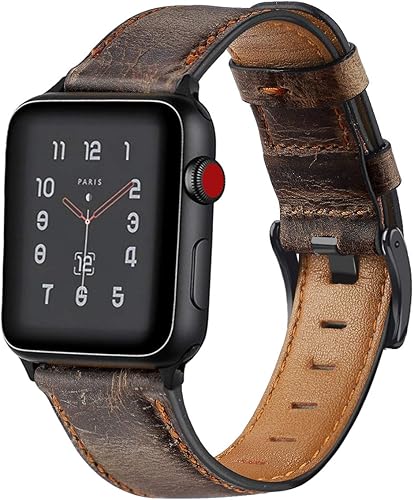 Correas de cuero genuino compatibles con Apple Watch Band de 1.772in, 1.614in, 1.732in, 1.654in, correa ajustable de cuero vintage para hombres y