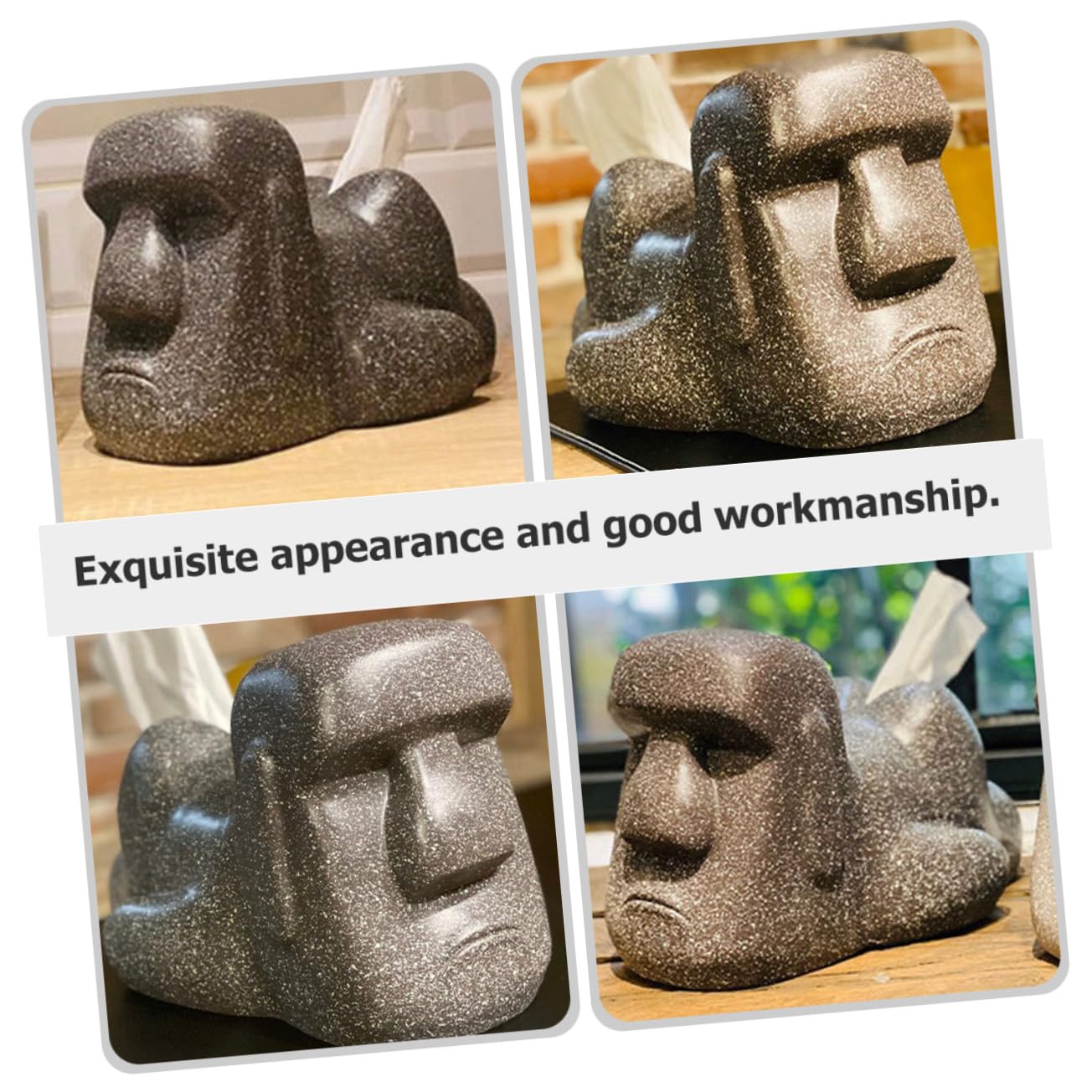 LALAFINA Kreativer Moai Taschentuchhalter aus Kunstharz Dekorativ und Praktisch für Badezimmer und Wohnzimmer Einzigartiges Elegantes Design in Schwarz