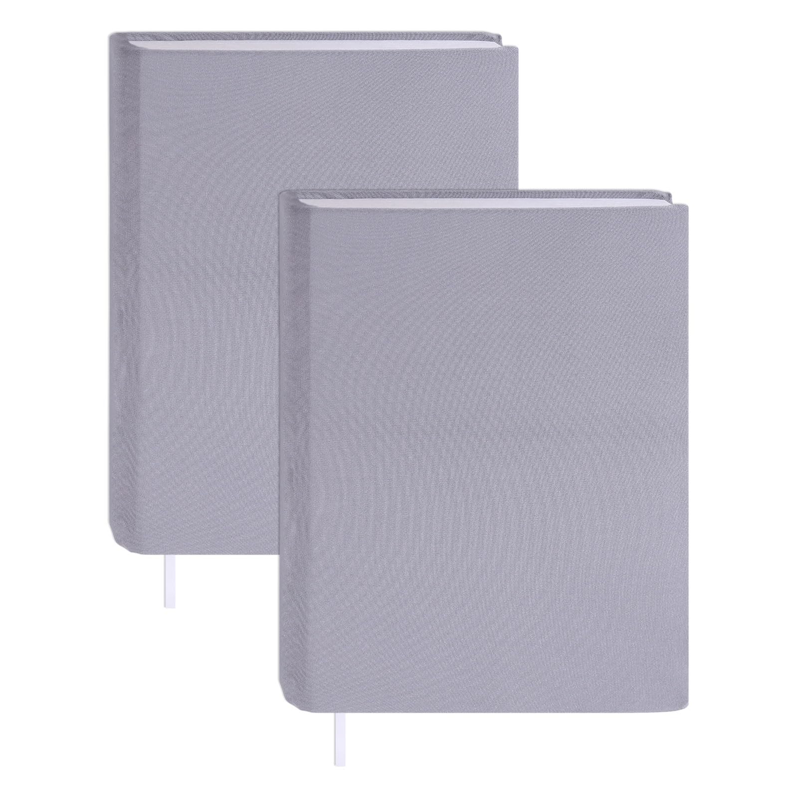 GLOBLELAND 2 Pcs Gray Elastic Cloth Book Covers with Ribbon 9"x11" Washable Book Protective Cover Up to 10"x12.5" Adjustable Sleeve Paperback Protector for Notebook Bible Planner Hardcover
