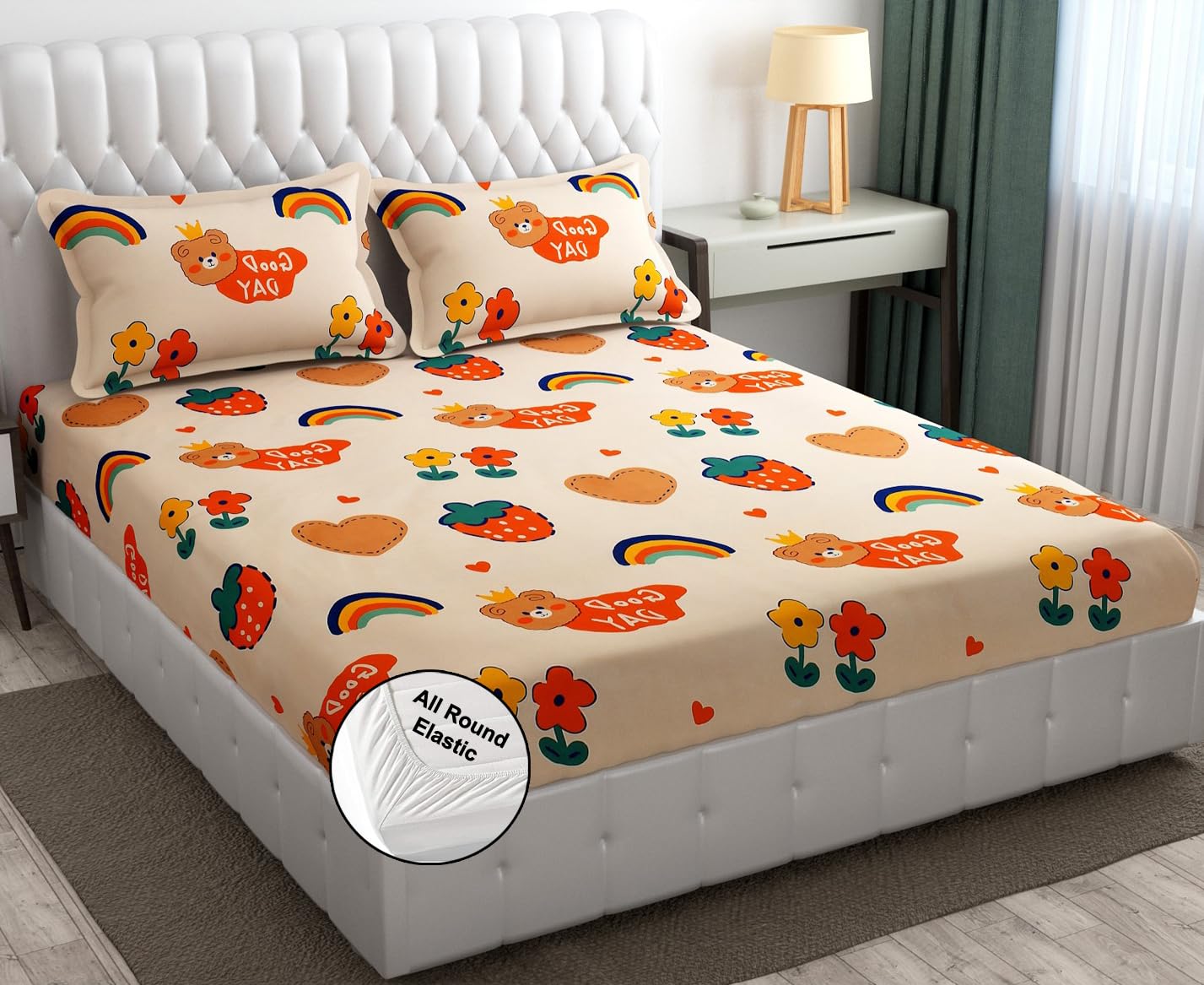 See full amazon price history chart for FRESH FROM LOOM Wrinkle Free Glace Cotton Elastic Fitted Bedsheet for Kids with 2 Pillow Cover (Size - 78 x 72 Inches (Fits up to 8 Inch) | Good Day/Pale Color) FRESH FROM LOOM Wrinkle Free Glace Cotton Elastic Fitted Bedsheet for Kids with 2 Pillow Cover (Size - 78 x 72 Inches (Fits up to 8 Inch) | Good Day/Pale Color) (B0CWVLP81Q) Amazon Price History, Amazon Price Tracker
