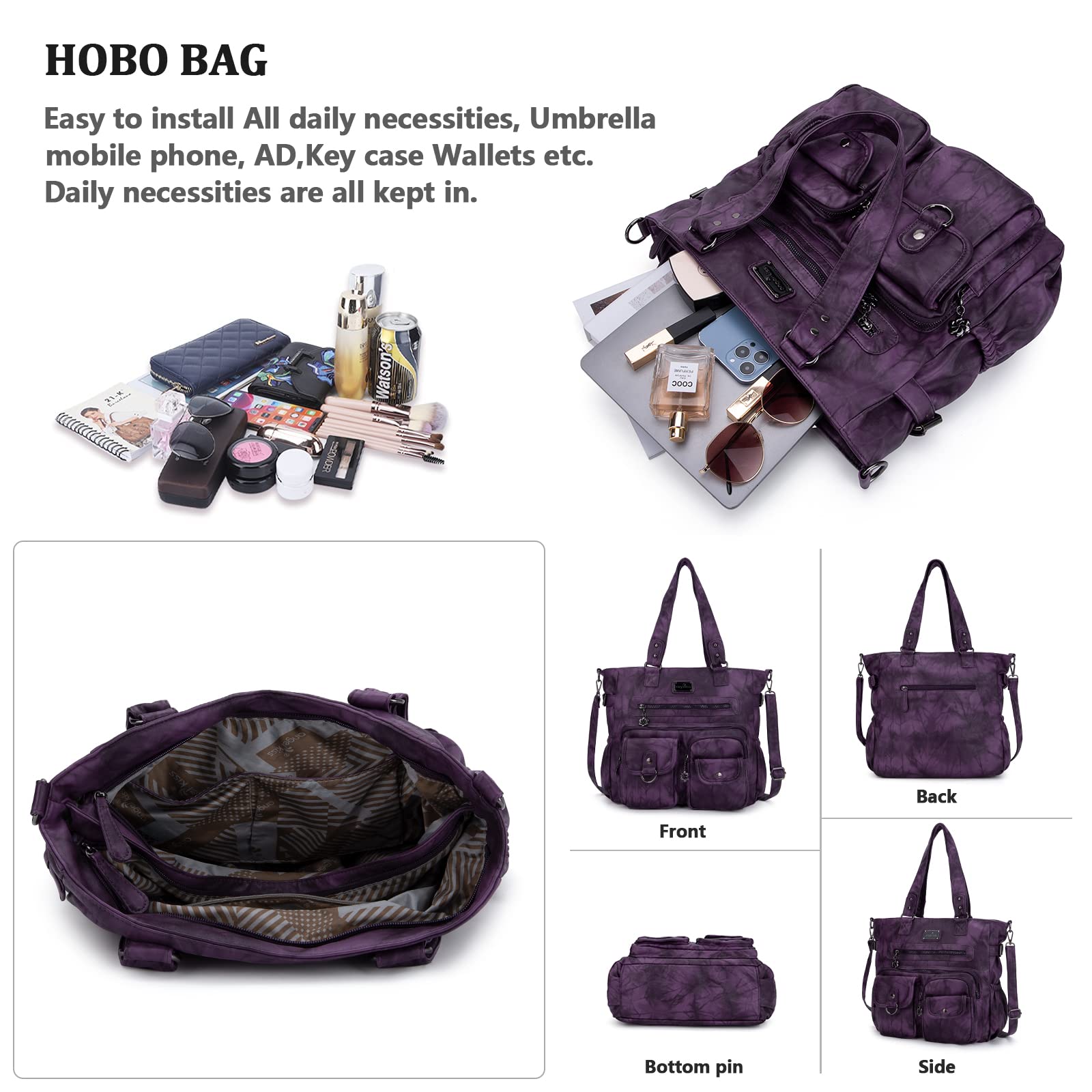 Angelkiss - Bolsos y bolsos de mano para mujer, de piel suave, bolso de hombro para mujer, Morado oscuro5, XX