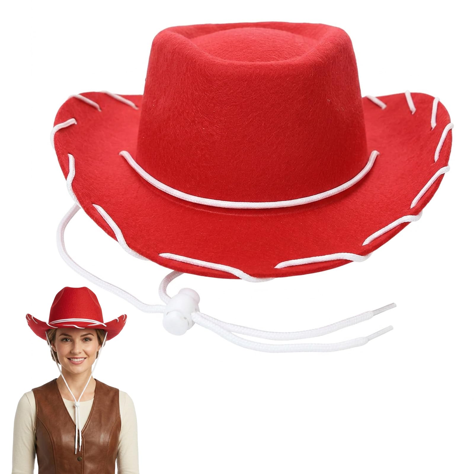 Efuwfugc Red Cowboy Hat, Western Costume Accessory for Country Music Festivals, Burgundy Cowgirl Hat for Themed Events and Photo Shoots, Red Hat for Stag and Hen Parties