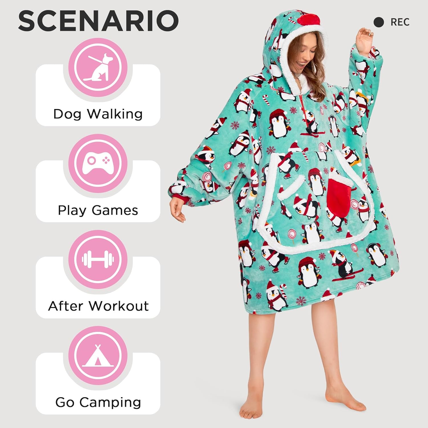 OLAOLA Wearable Blanket Hoodie for Adults, Oversized Fluffy Hooded Blanket Thick Sweatshirt with Pockets - Image 4