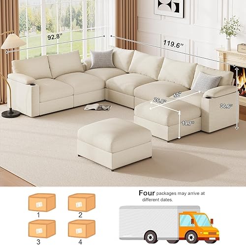 Miniatura 2 de Sofá modular modular para sala de estar, sofás de felpilla de gran tamaño en forma de U, sofá cama convertible en forma de U, cojín desmontable y
