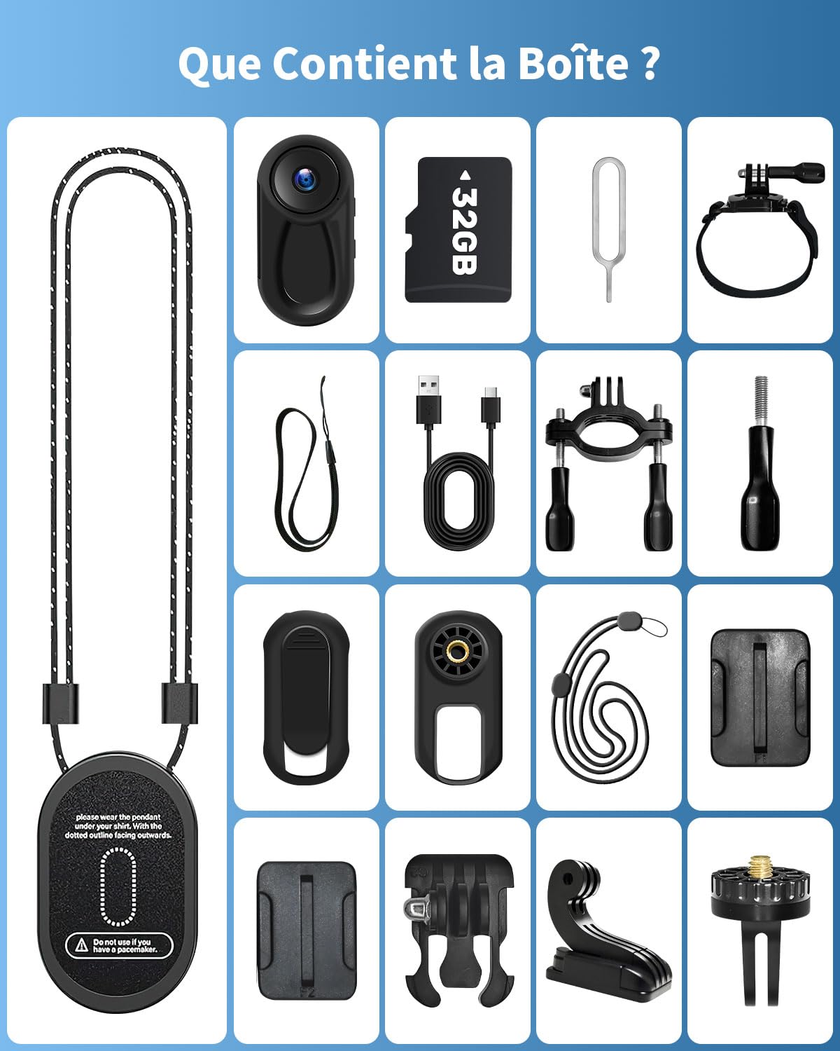 UYIKOO Mini Caméra Sport, 32GB Action Cam 1080P HD, 120° Caméra d'Action Camera Corporelle Vlog avec Vision Nocturne Caméra de Casque Moto Multifonction Accessoires