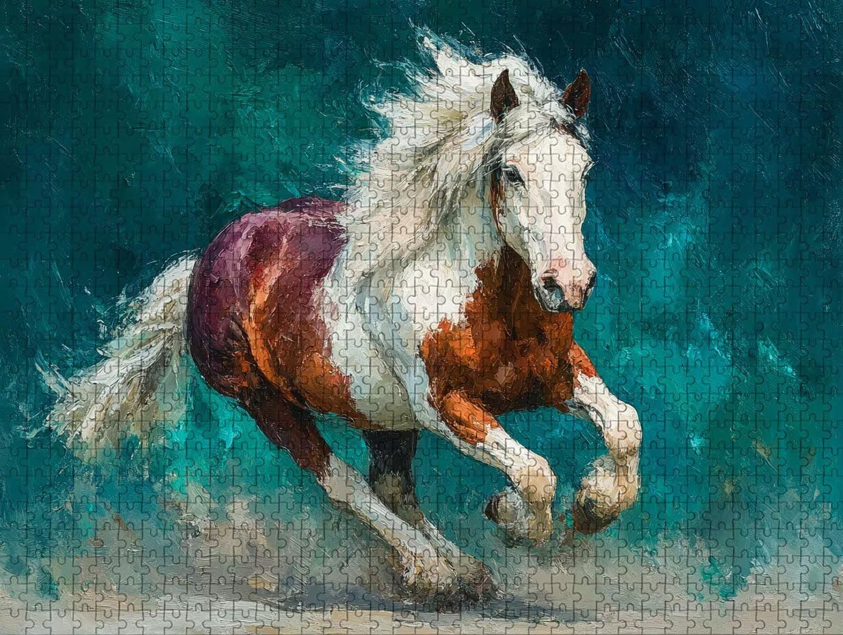 Cheval Puzzle 2000 pièces Adultes, Puzzle Bois 99x70cm, Adultes Jeu éducatif Défi énigme avec Une Boîte d'emballage Exquise, Jeu Relaxant Détente Collection, Cadeau Fille, Decoration, (Bleu) J-9000