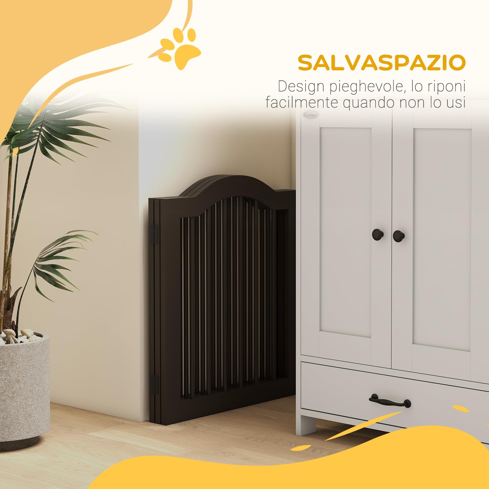 PawHut Cancellino per Cani Pieghevole a 3 Sezioni in Legno, Barriera per Cani, 154.5x29.5x61cm, Caffè