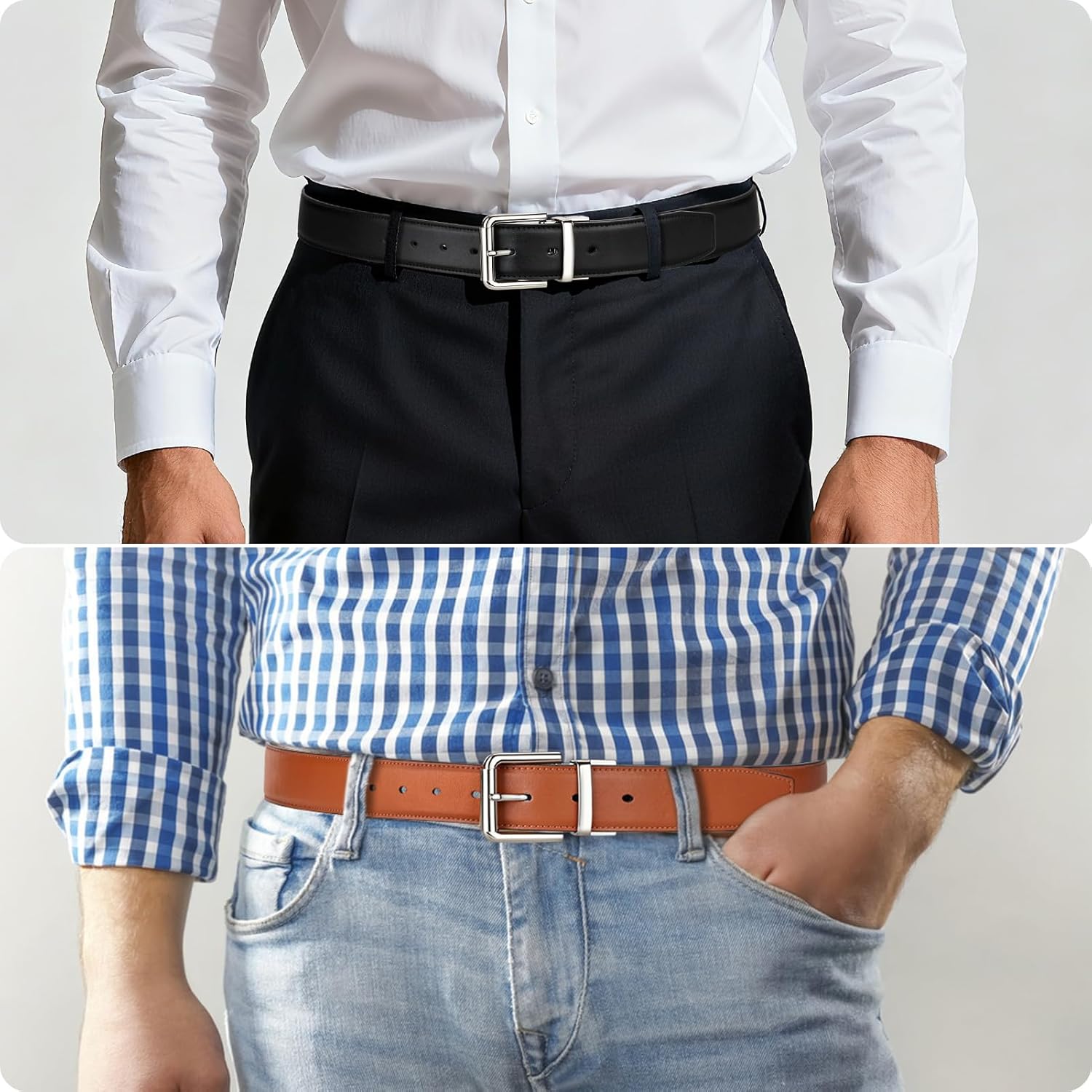 ITIEZY Reversible Belt for Men 1 Piece - 35mm Double Sided Mens Belt Leather for Dress Casual - Trim to Fit for Elegant Style - Image 3