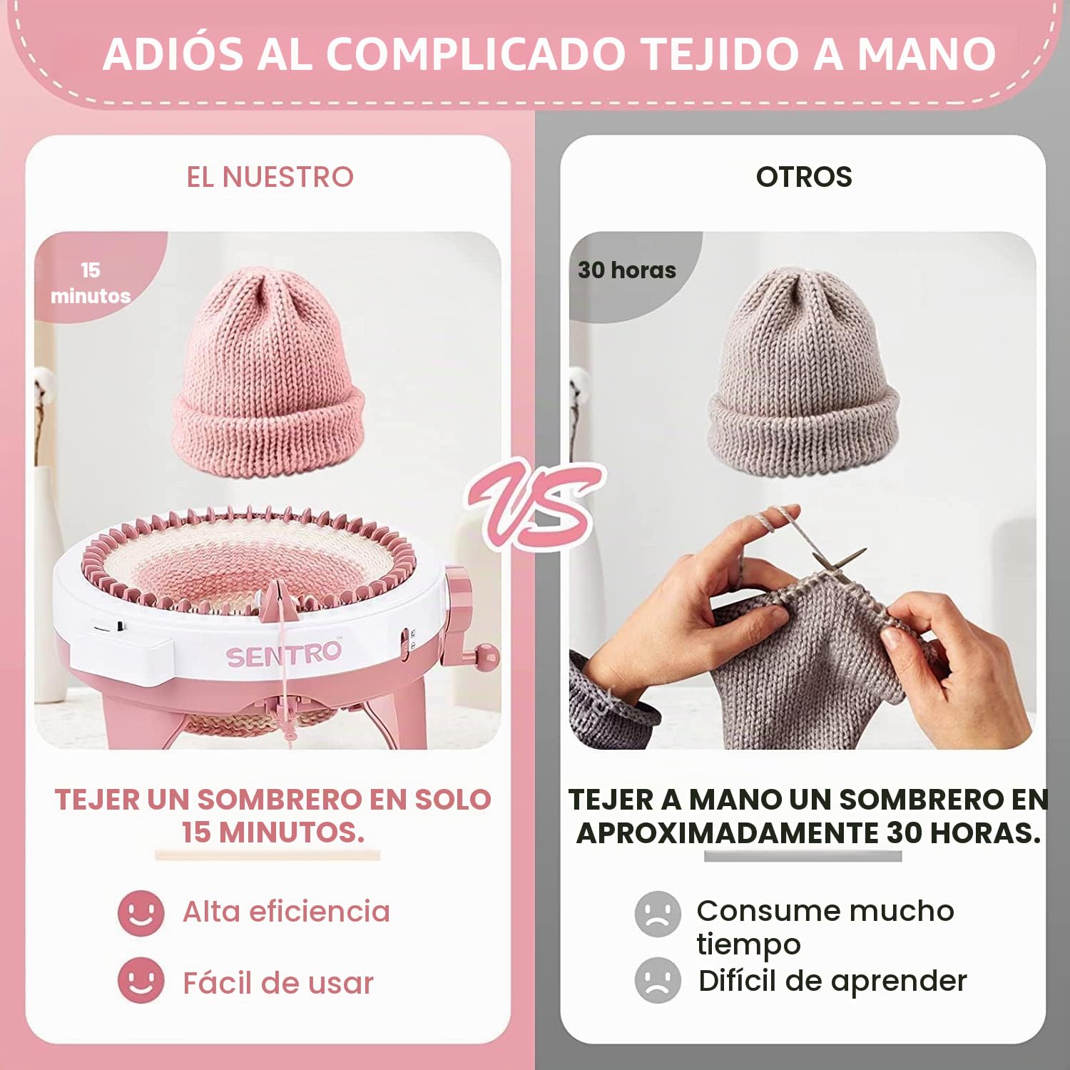 Máquina de tejer Sentro, 48 agujas Máquina de tejer, tabla de tejer giratoria, kit de máquina de telar de doble punto para adultos/niños, bufanda de punto