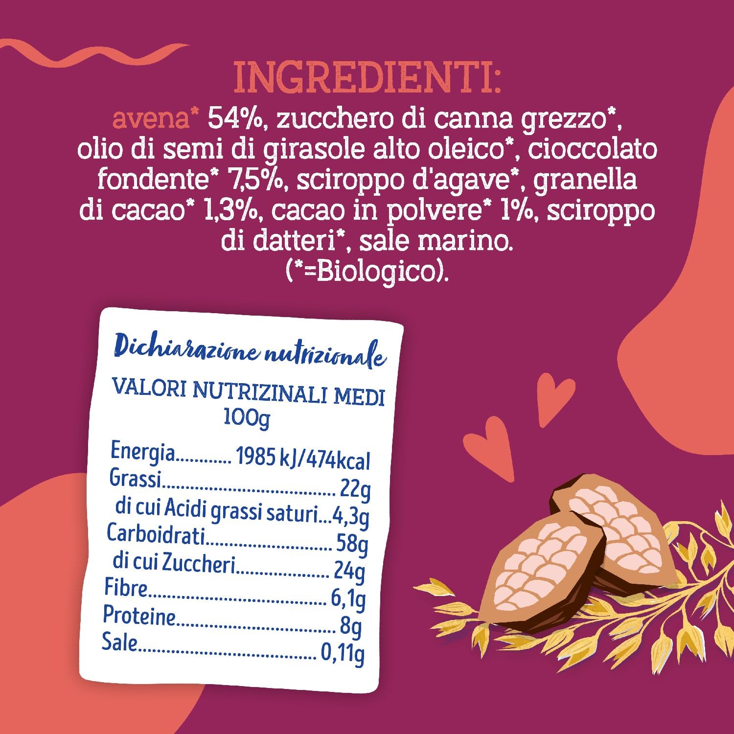 ISOLA BIO Barrette con Avena Integrale, Cioccolato e Granella di Cacao Bio, Crunchy, Fonte di Fibre, Vegan, 12 Confezioni da 50g (2 Snack per Confezione, Totale 24 Barrette)
