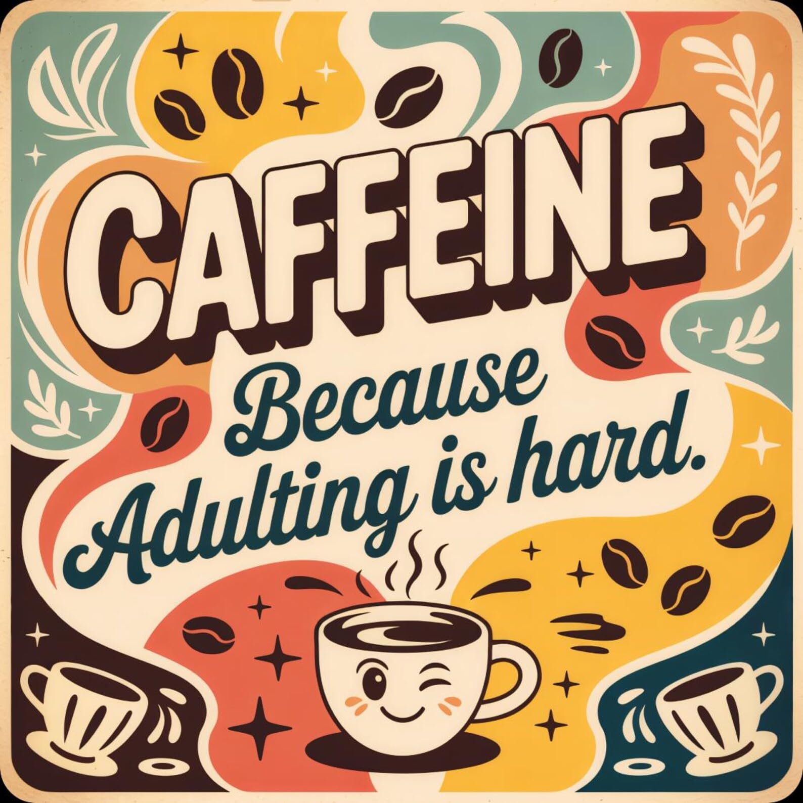 Half A Donkey Multicolor Caffeine, Because Adulting Is Hard Funny/Sarcastic Coaster