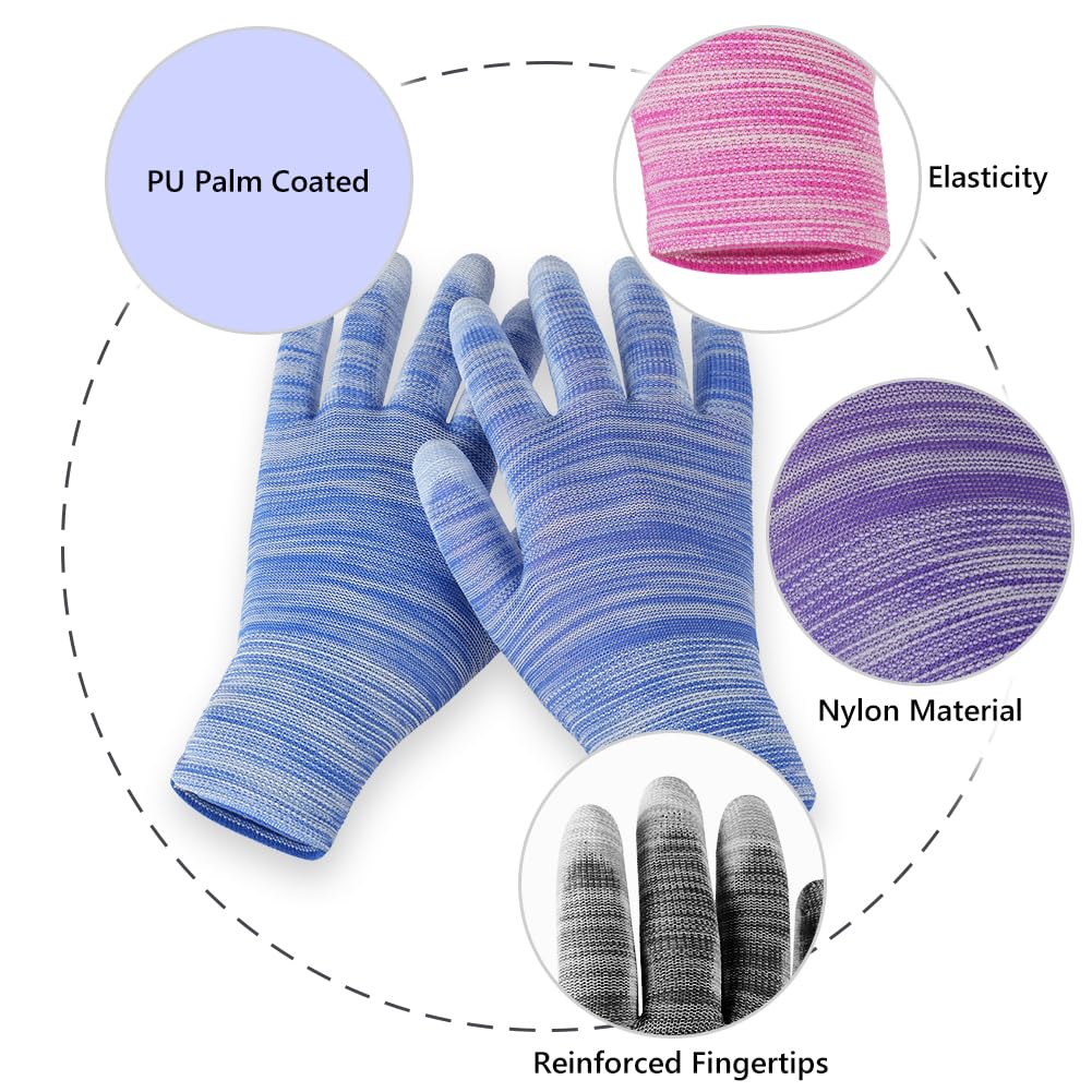 Ainiv 10 works Stripe Gardening Gloves for Women PU Coated Polyester Knitting, Non-Slip Grip, Breathable, Flexible, Reusable - Image 3
