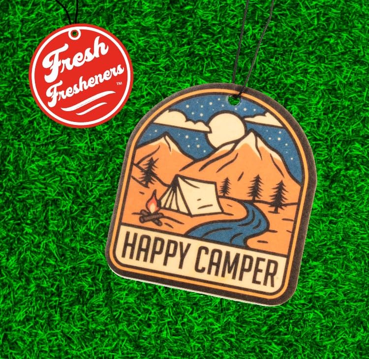 Image of Outdoor Adventure Car Air Freshener 4 Pack Scented With Premium Oils By Fresh Fresheners (Happy Camper)