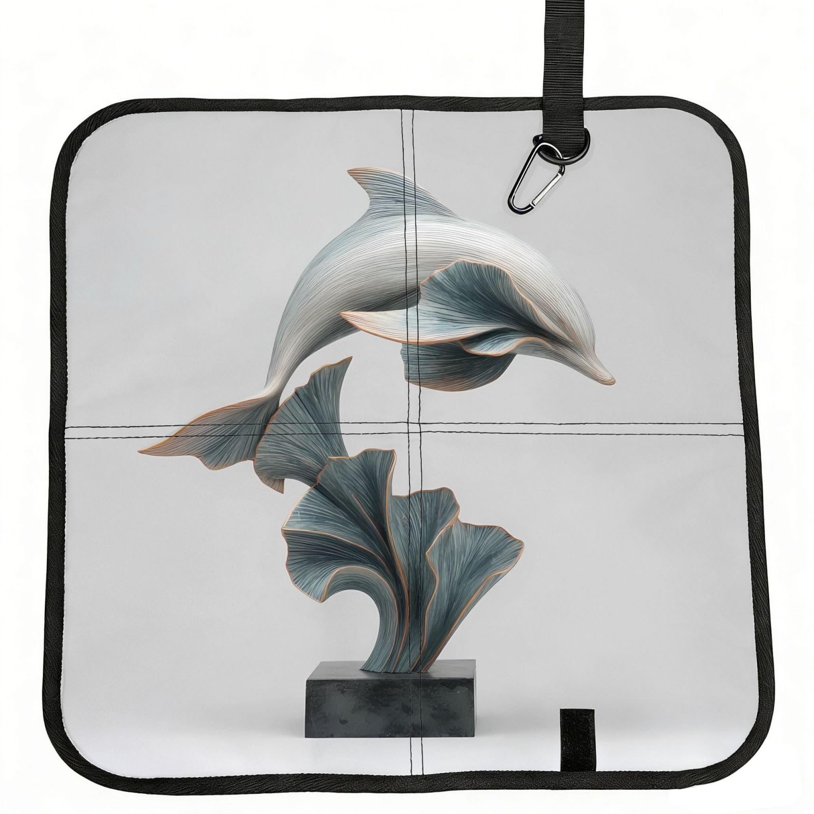 MROWYC Dolphin sculpture Printed Foldable Seat Cushion - Portable with Carabiner, for Stadium, Camping, Hiking