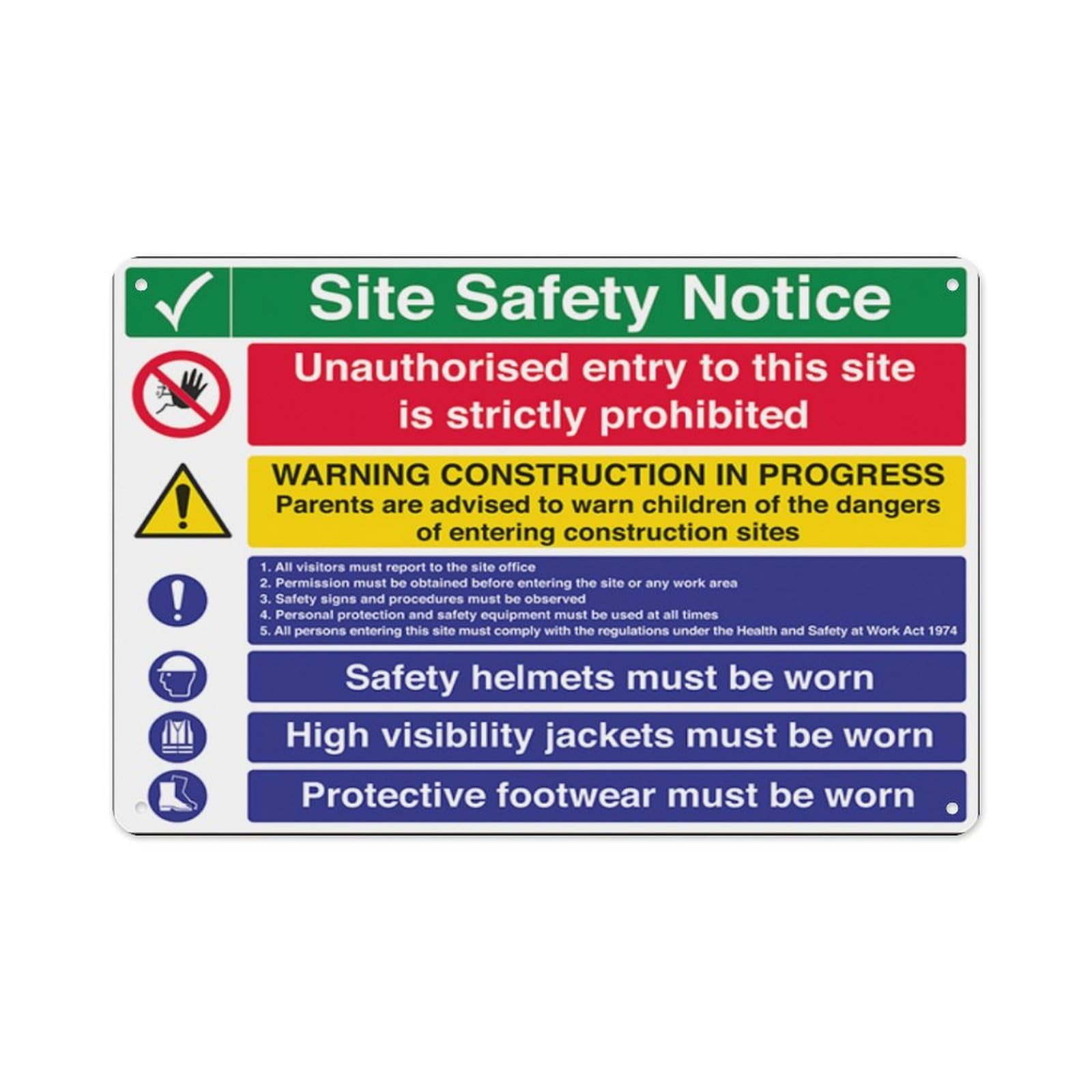 peiyeety Multi Hazard Site Safety Notice 6 Points Aluminum Tin Warning Signs For Home Outdoor Garden 12X16 Inches
