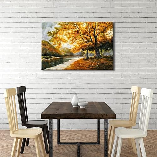 Miniatura 2 de Wieco Art Lienzo de giclée impresiones de arte de pared por pinturas al óleo, grandes árboles contemporáneos de otoño, imágenes para sala de estar,