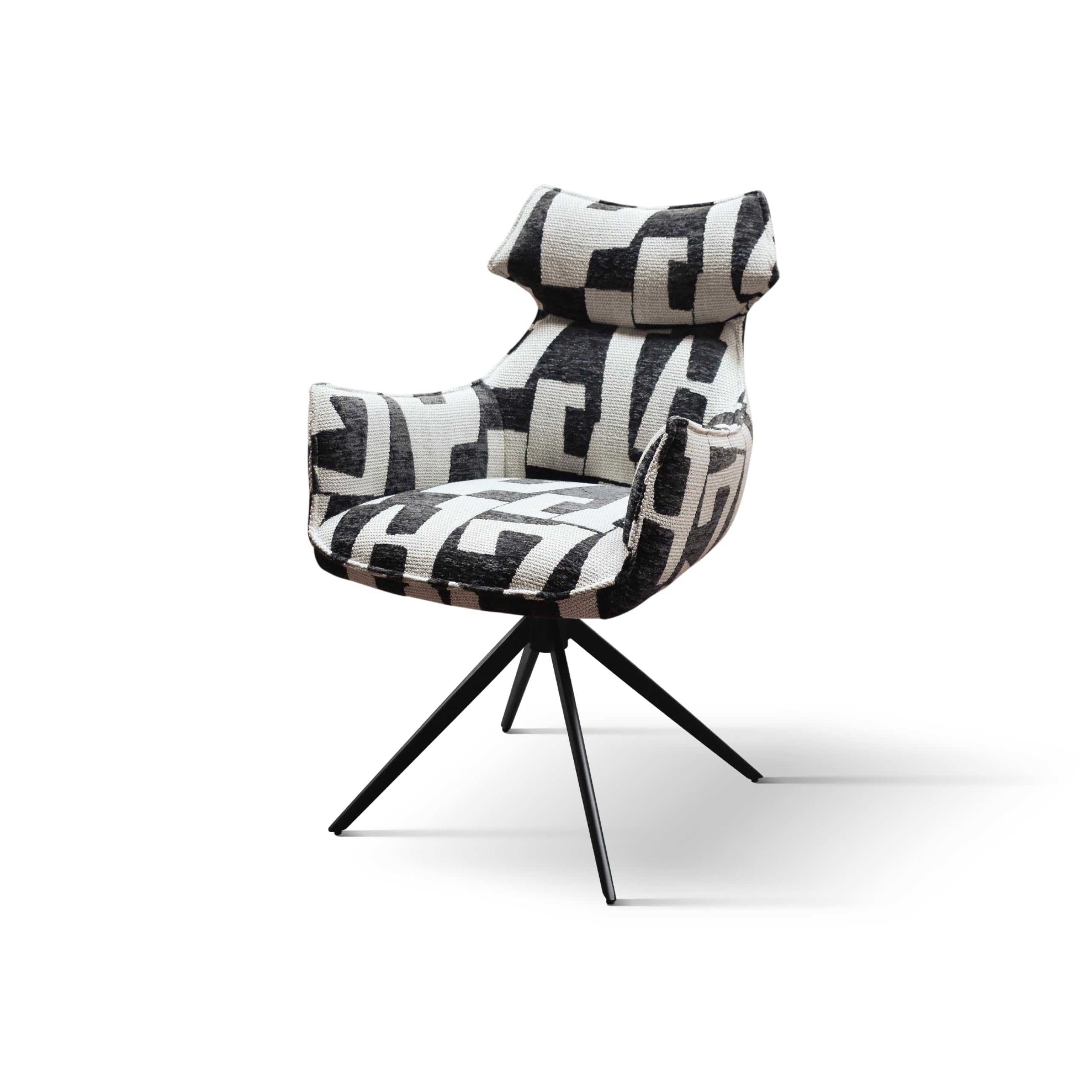 PAZZO DESIGN Poltrona imbottita Girevole Ornella con Poggiatesta e Braccioli, Set Da 1, Bianco/Nero, Poltrona Tessuto, Relax, Lettura, Comoda, Gambe Metallo, Sala da Pranzo, Ufficio - id_2342