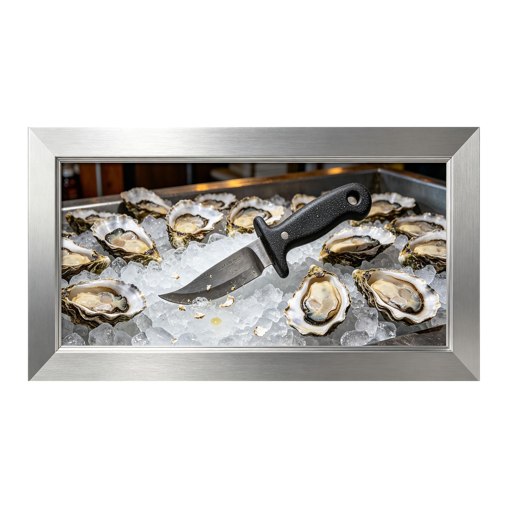 Yzpallescene 3D Framed Wall Art 50cm×100cm Fresh Oyster Seafood Culinary Realistic Photography Large Size SelfAdhesive Removable Wall Decor Prints Artwork for Living Room Bedroom Office