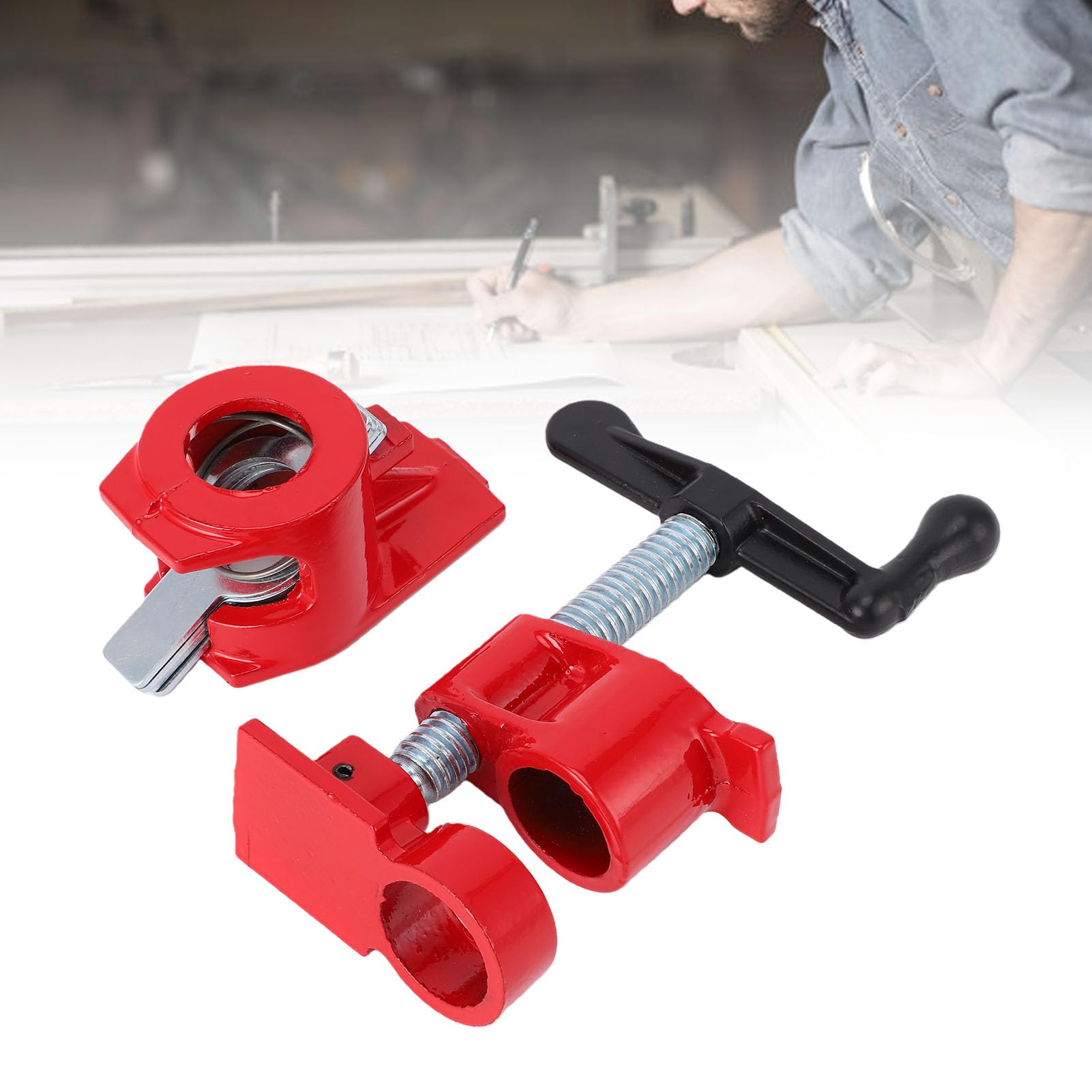 Ausla Morsetti Pesanti per Tubi Legno/Metallo, 4 Pezzi Base Larga 19mm con Sgancio Rapido - Set per Falegnameria e Banco Lavoro