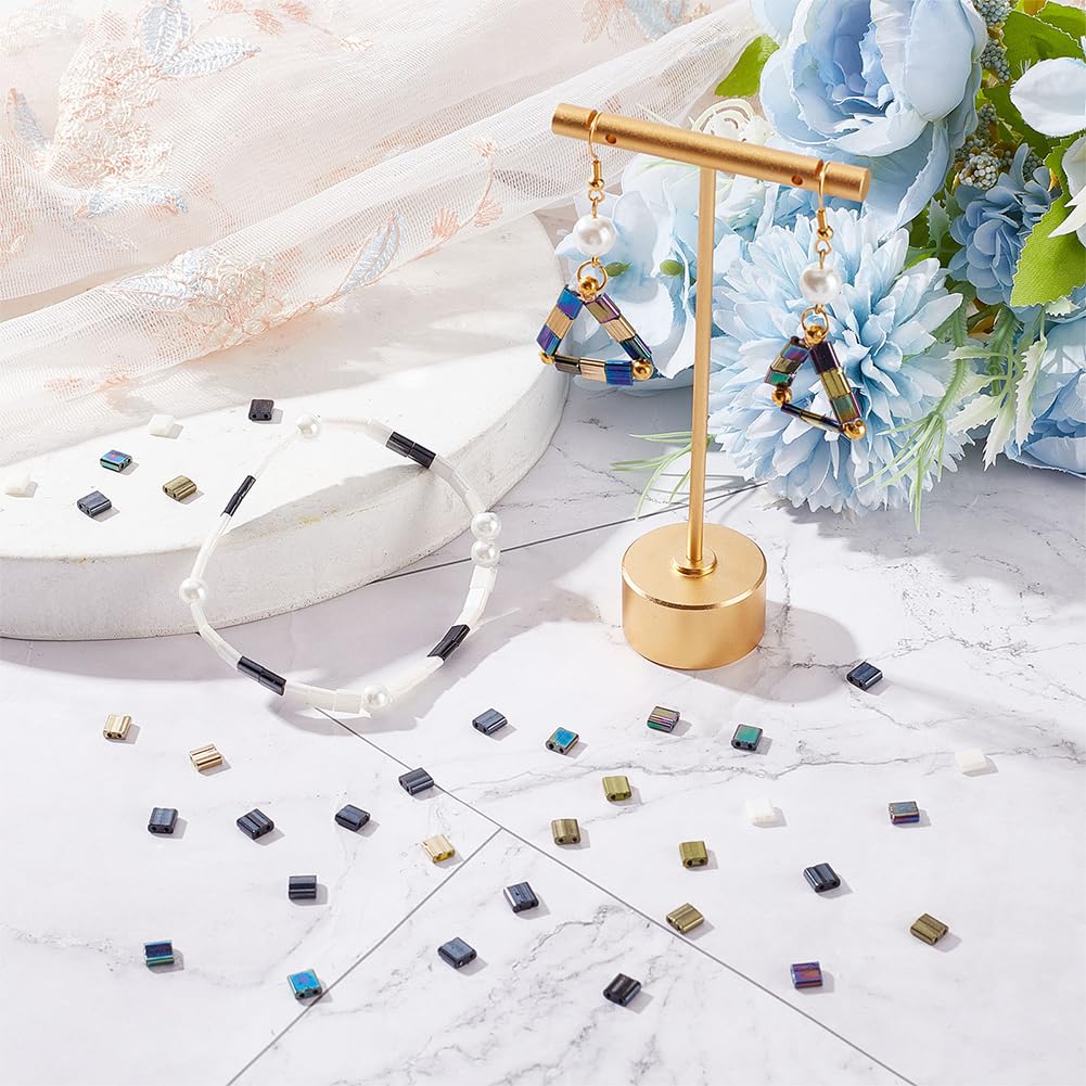 SUNNYCLUE 1 Box 500Pcs 5 Style 5 * 5mm Glass Tila Beads Glass Seed Beads Japanese Square Tile Bead Double Hole Connector Beaded for Jewelry Making DIY Craft Beading Wedding Decor Handmade Gifts - Image 4