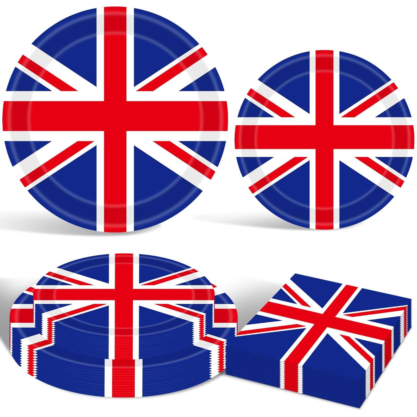 75 Pcs UK Flag Plates Napkins Party Supplies Set Serves 25 British Union Jack Disposable Tableware Includes 9 Inch 7 Inch Paper Plates Napkins for Patriotic Birthday Jubilee Street Table Decorations