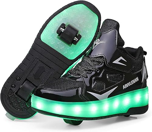 Zapatos unisex para niños, con carga USB, luces LED luminosas, ruedas dobles, patinaje técnico retráctil, para niños y niñas, regalo ideal de