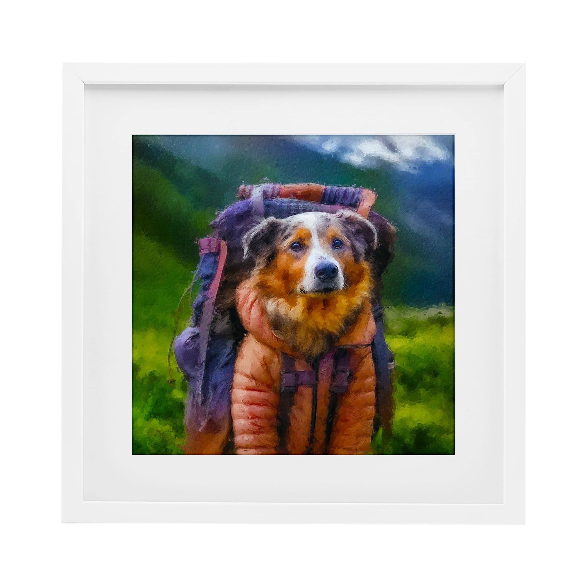 'Backpacking Hiker Dog'| Framed Print Under Glass
