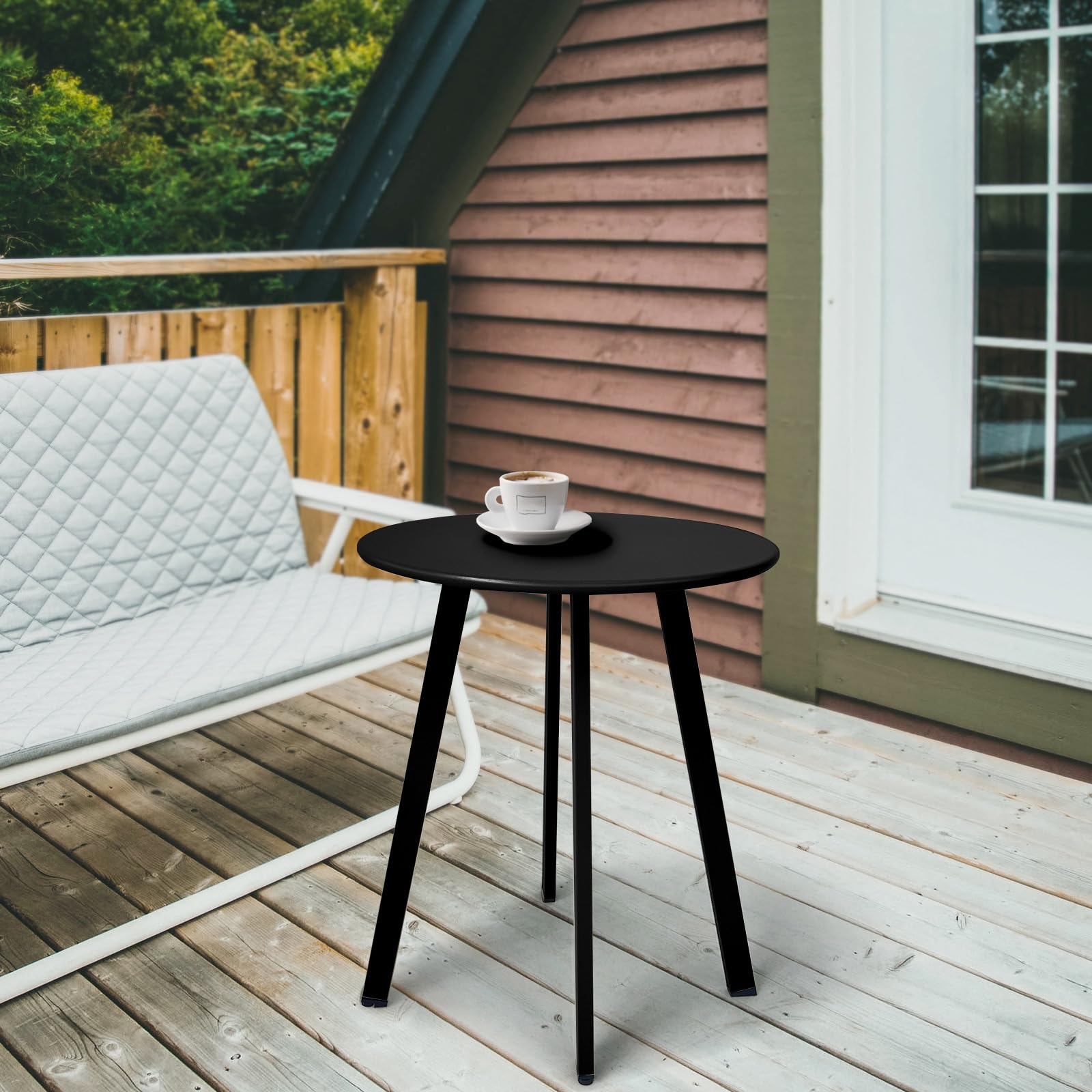 Fokebel Outdoor Beistelltisch Rund, Wetterbeständiger Patio Kleiner Beistelltisch Indoor Metall Stahl Kleiner, Wasserfester Endtisch für Garten Balkon Hof (Schwarz) Garten
