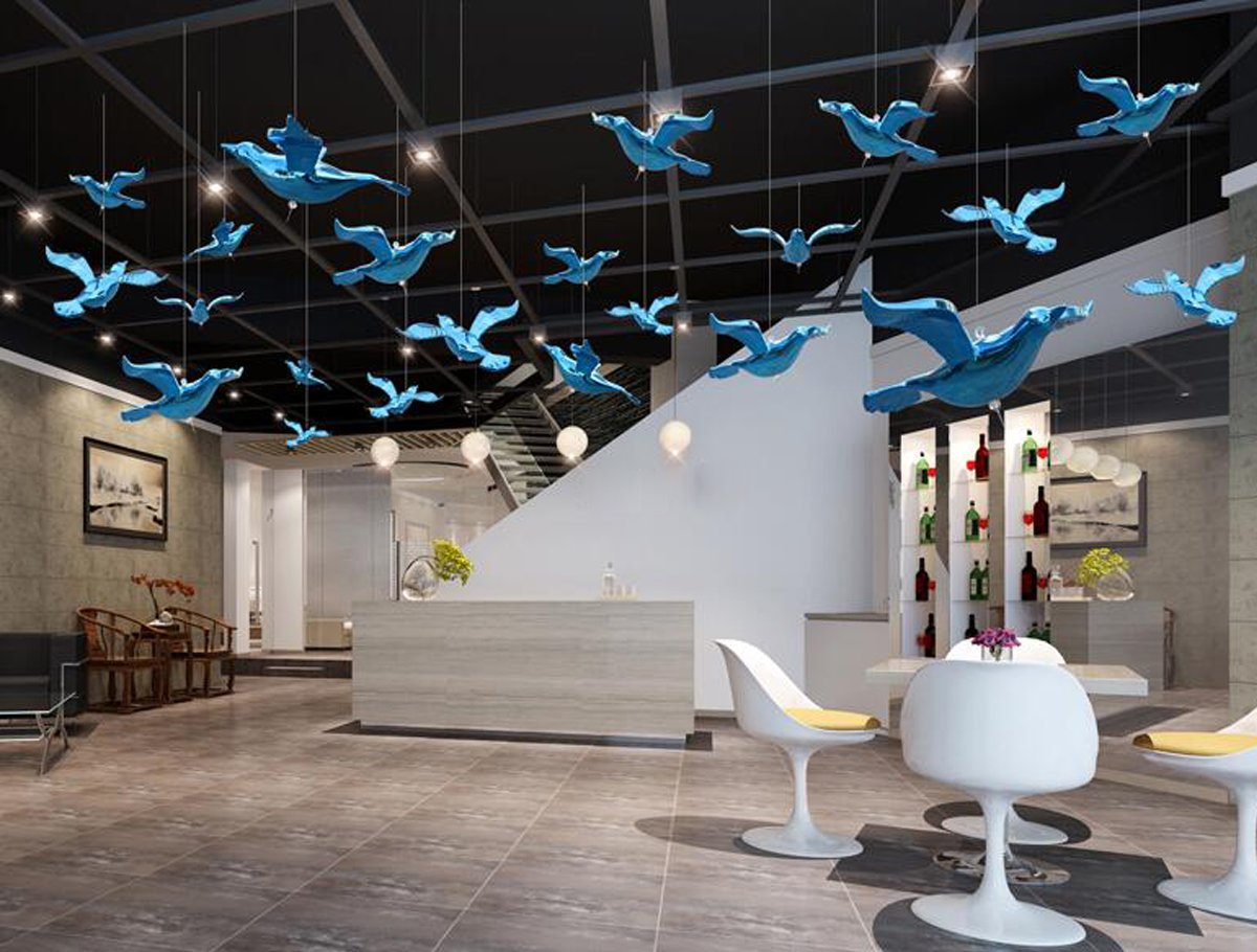 Plating Flying Bird Big Size Decorative Hanging Ornaments for Ceiling Light Kindergarten Shopping Mall Wedding Company (10, Blue)