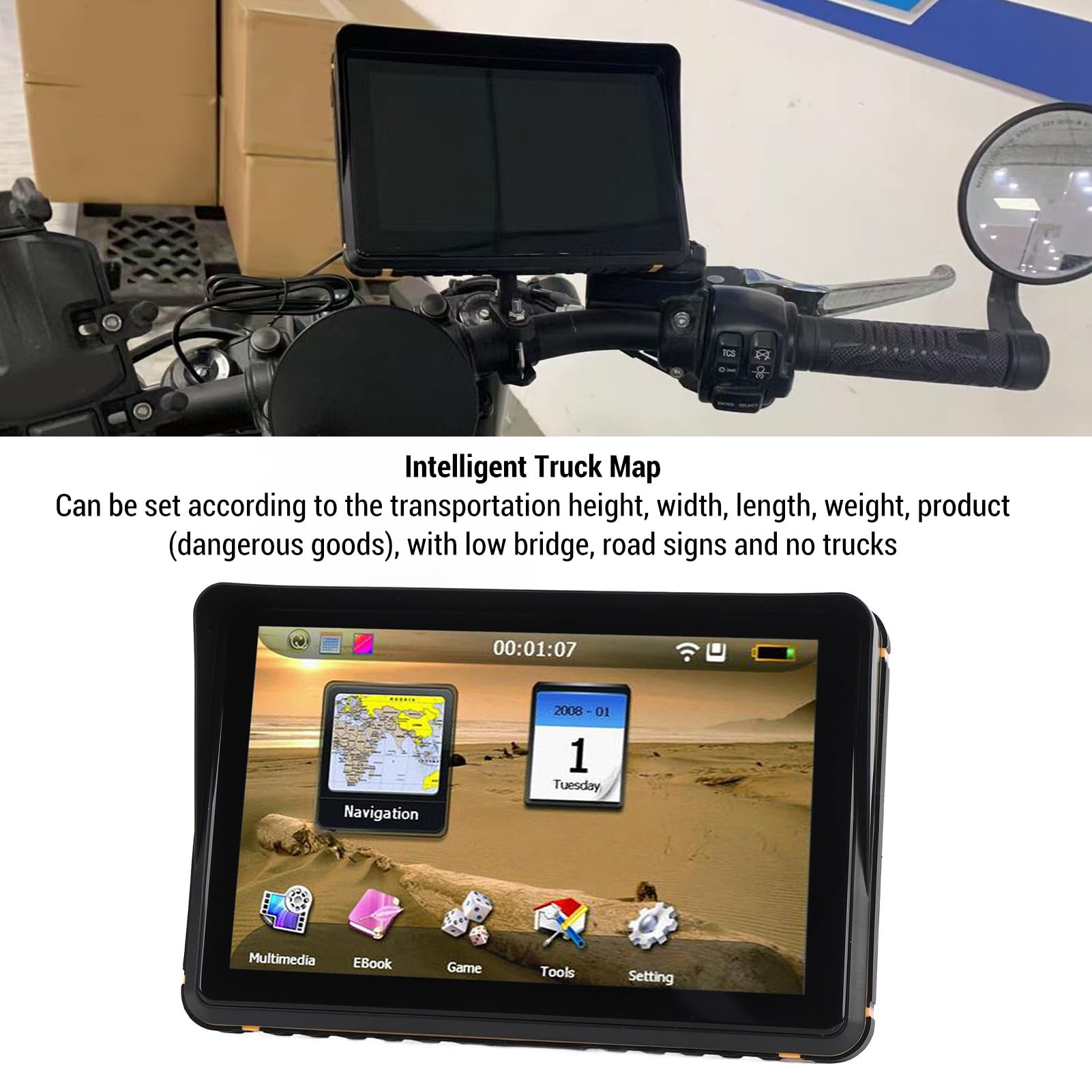 Luocute Motocykl GPS Navigator, 256 MB 16G 7 -calowy rozdzielczość HD Urządzenie Nawigacyjne GPS Obsługa FM, Wodoodporne Pojazd Dotykowy GPS z 7 Trybami, dla Win CE 6.0