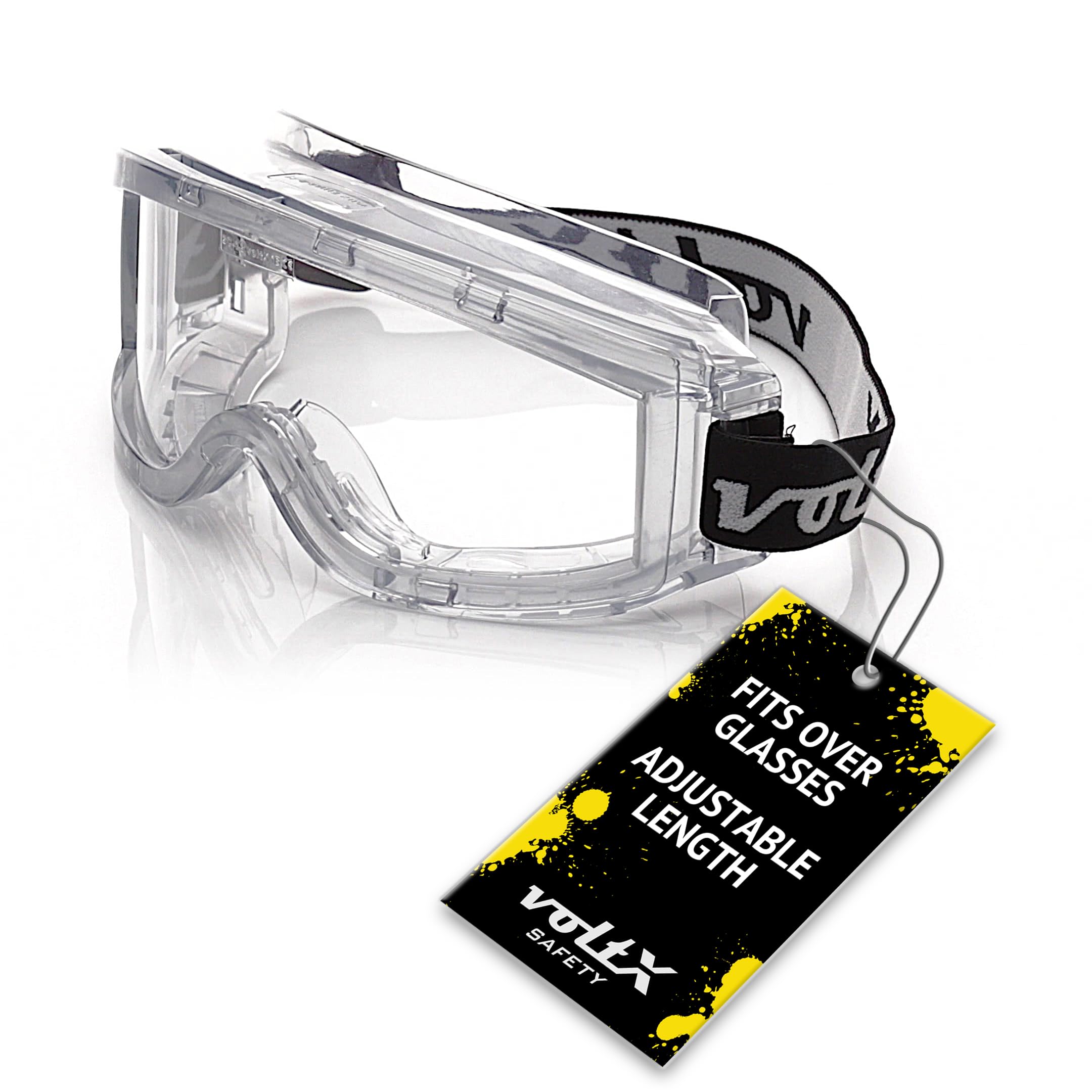 voltX DEFENDER GOGGLES Indirect Ventilated Safety Goggles, CE EN166B, EN170-certified, Anti fog Coated, Scratch-Resistant UV400 Lens, Fits over regular specs as Safety OverGoggles for Adults