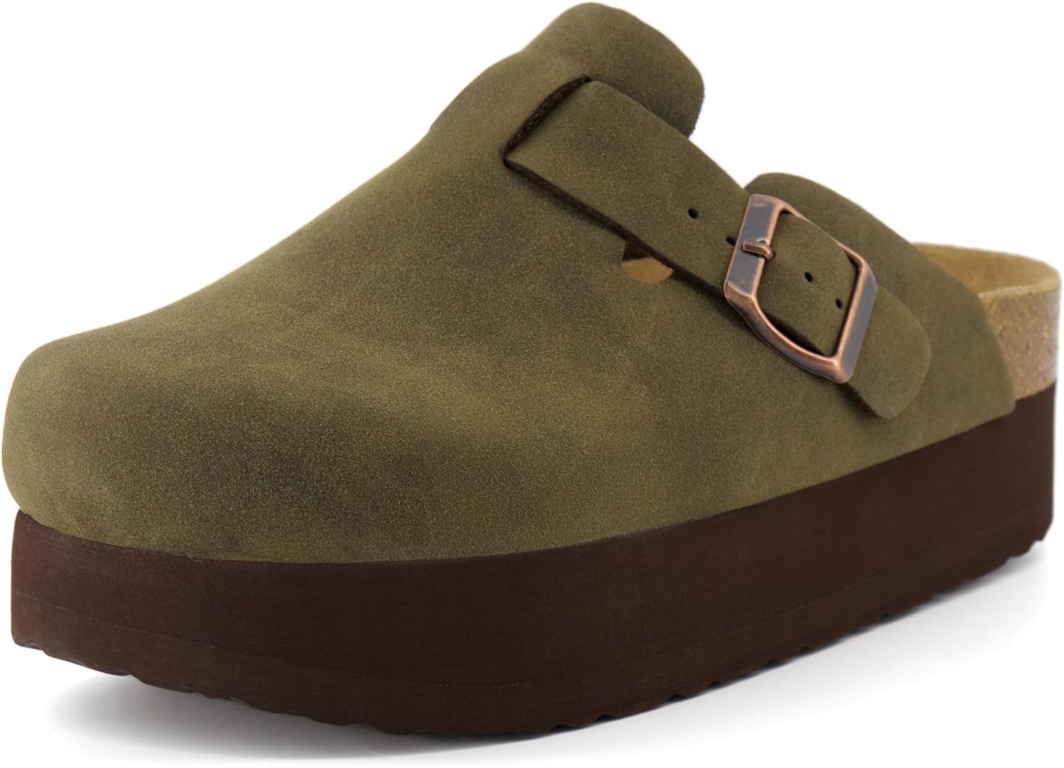 CUSHIONAIRE Loom Platform Clogs for Women, Stylish Vegan Suede Closed Toe Womens Clogs with Adjustable Buckle and Memory Foam Cork Footbed - Image 9