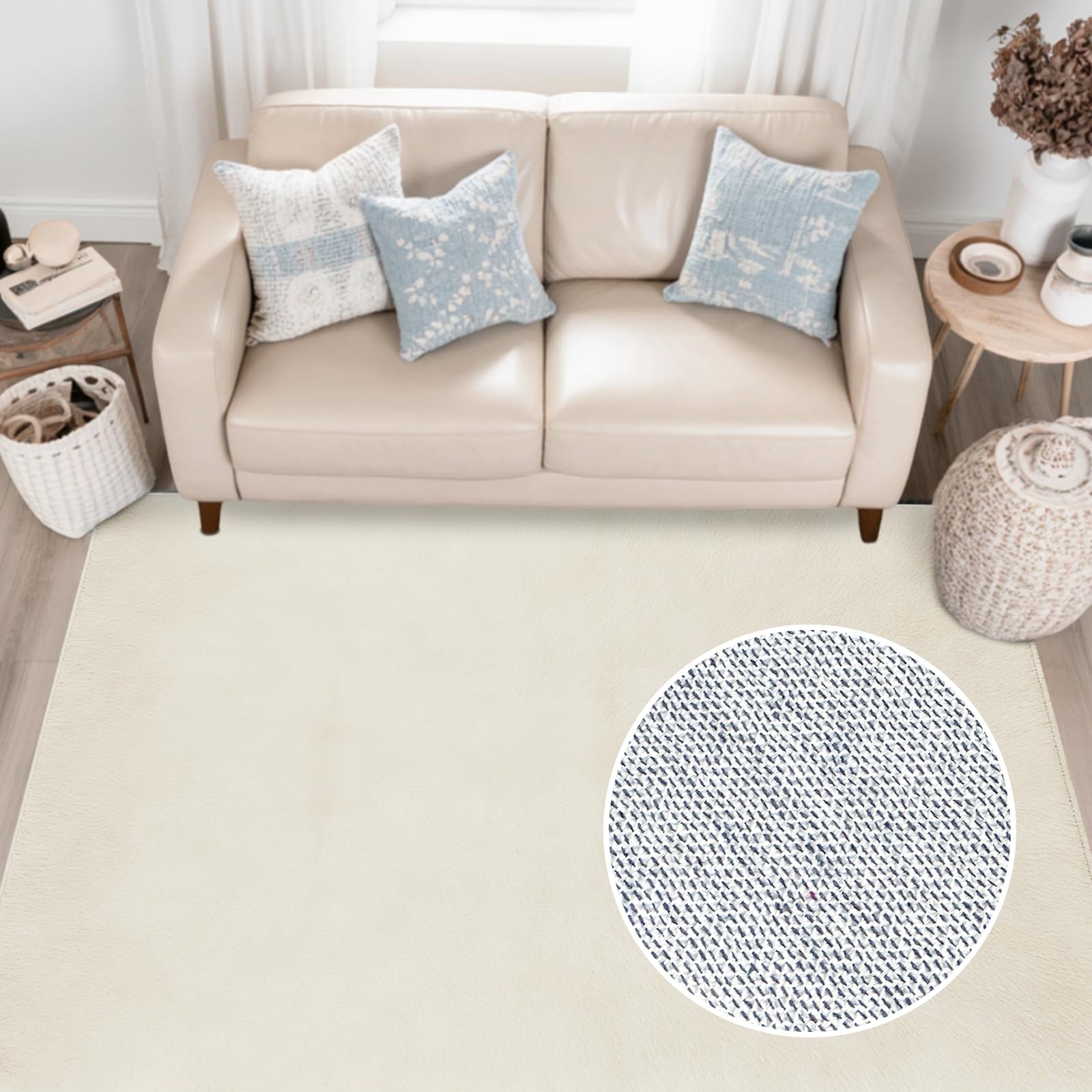 HiChiclife Flacher Kurzflor Teppich Creme 120x160 (ca. 0,5 cm) – Waschbar & rutschfest mit TPE – Leicht, weich & ideal für Saugroboter & Alltag