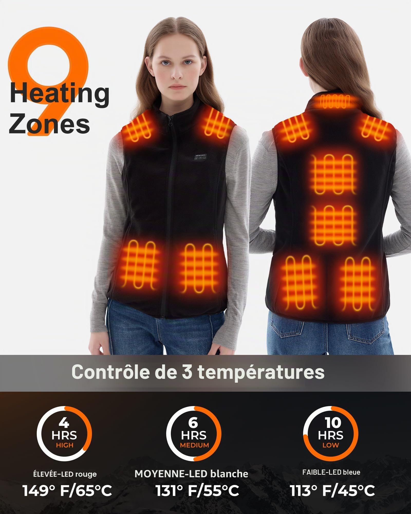 Polaire Gilet Chauffant Femme avec Batterie 16000mAh 7.4V Incluse, Gilet Chauffant Moto, Gilet Chauffant Electrique en Polaire pour Femme pour la Extérieur Chasse, Le Ski
