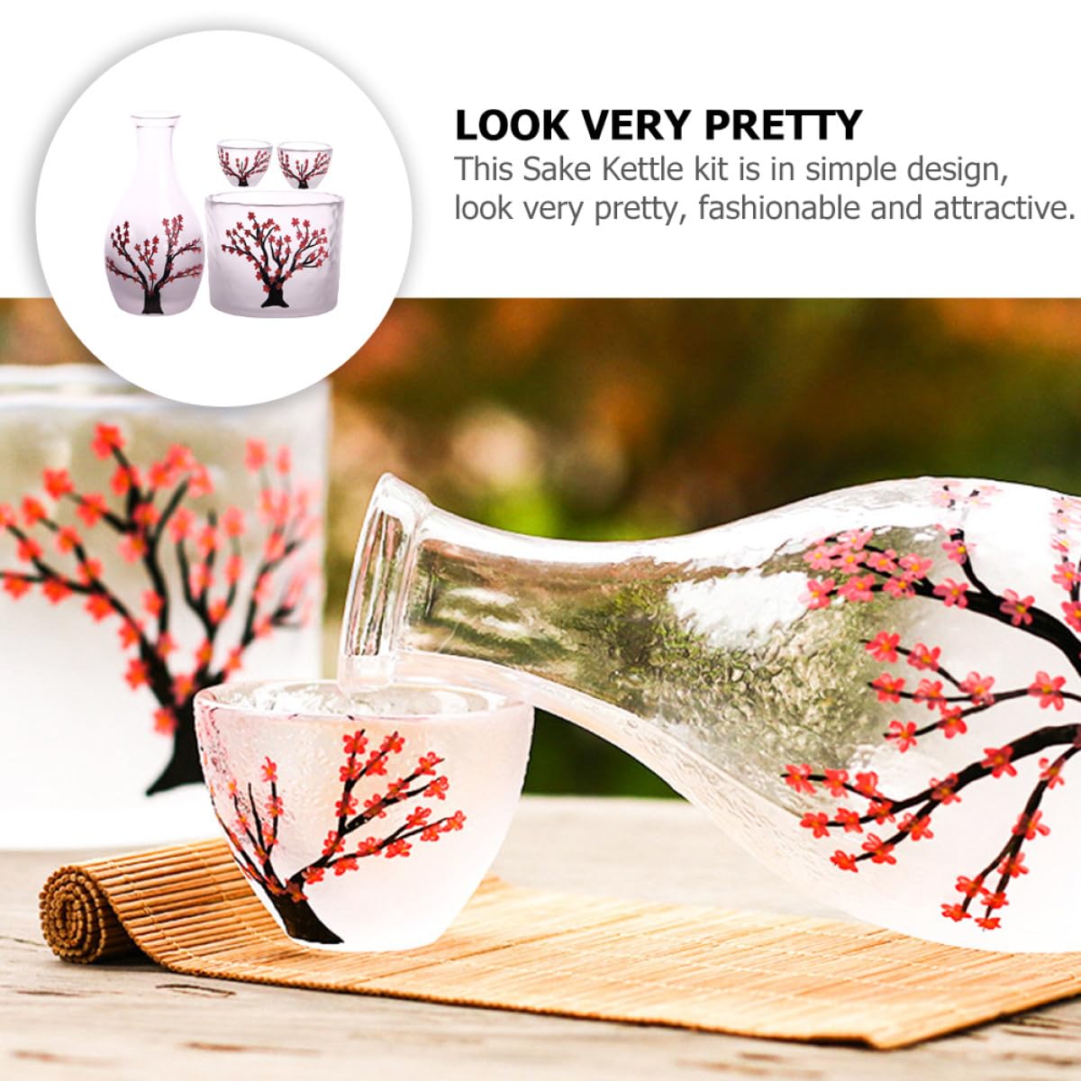 BESPORTBLE Set di Vetro per Sake in Stile Giapponese Elegante e Semplice Design, Bottiglia e Bicchieri per Bere Liquore, per Feste e Anniversari