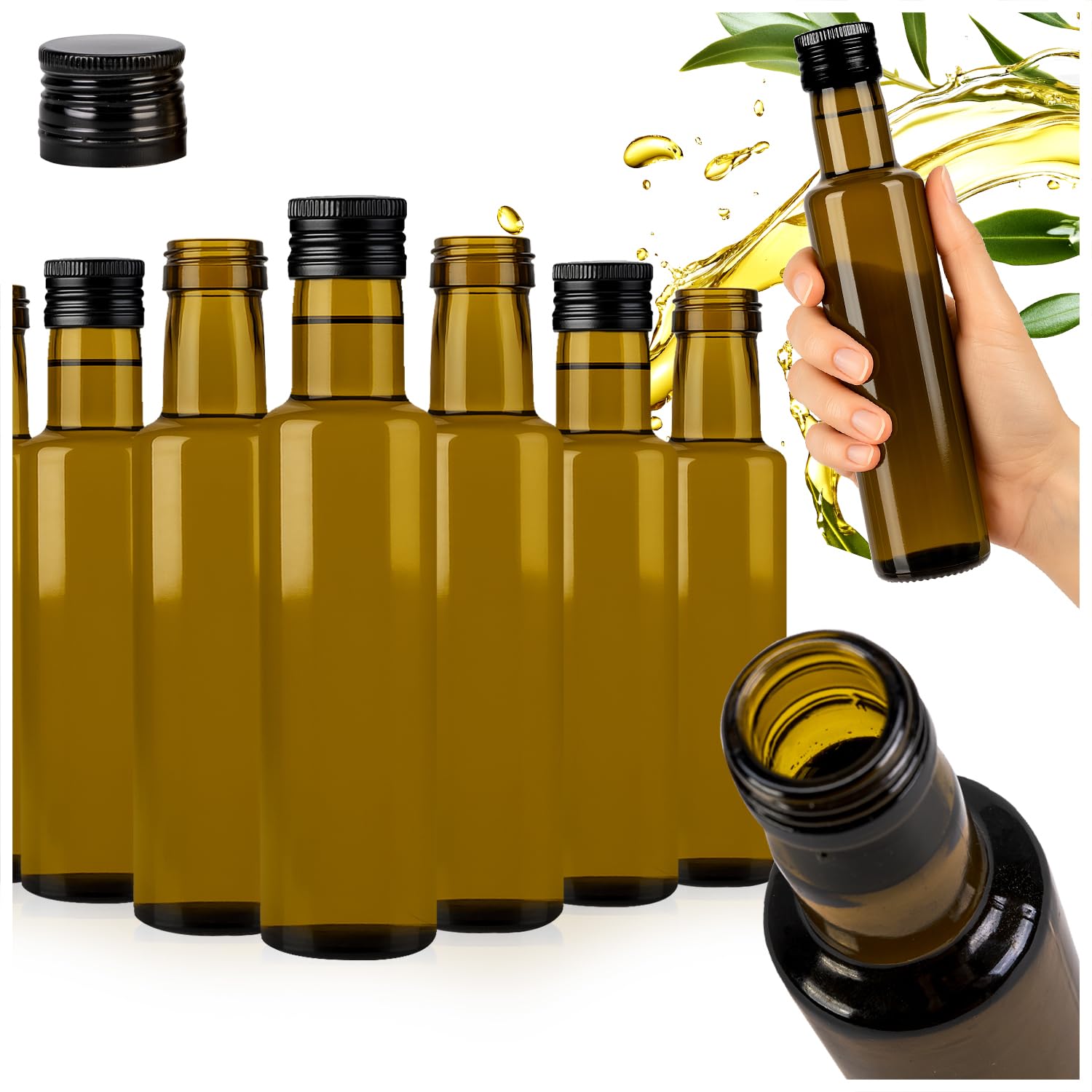 Szklana butelka Dorica 250 ml z dozownikiem – na oliwę z oliwek, olej i wino (50, szkło oliwkowe)