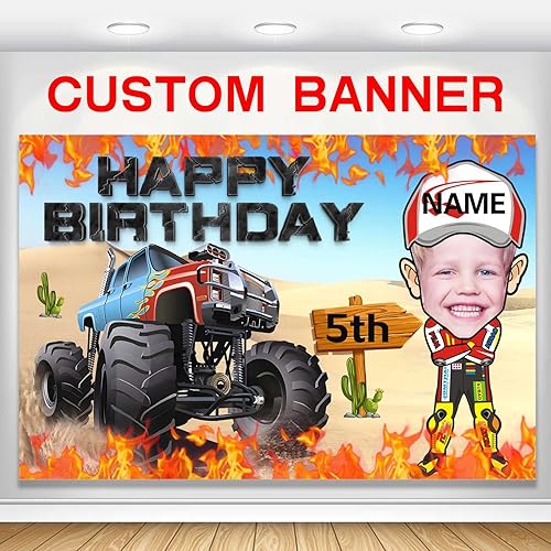 Suministros personalizados para decoración de fiesta de cumpleaños de Monster Truck con texto en inglés Monster Grave Diggger, Hot Wheels Blaze (4 x