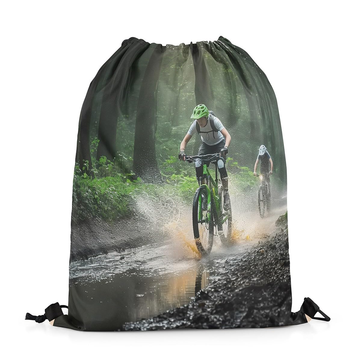 Homewish Bicycle Rider Drawstring Backpack 33 x 40 cm for Sport Gym Swim Yoga Camping,Bicycle Race Drawstring Bags,Sports Game Lover String Backpack,3D Trees Leaves Draw String Back Bag