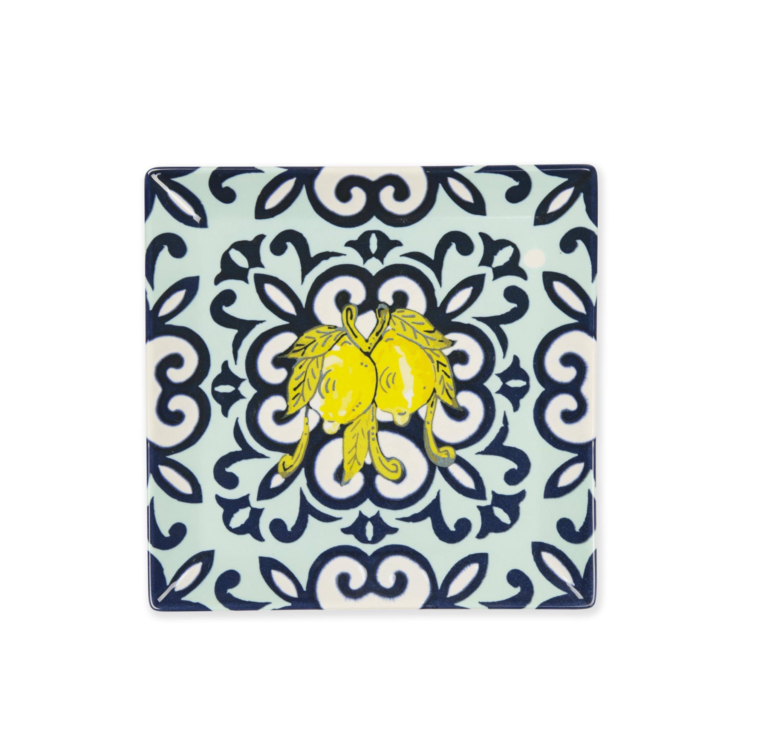 Excelsa Amalfi Set of 6 Ceramic Plates with Mediterranean Motif, 18 x 18 cm