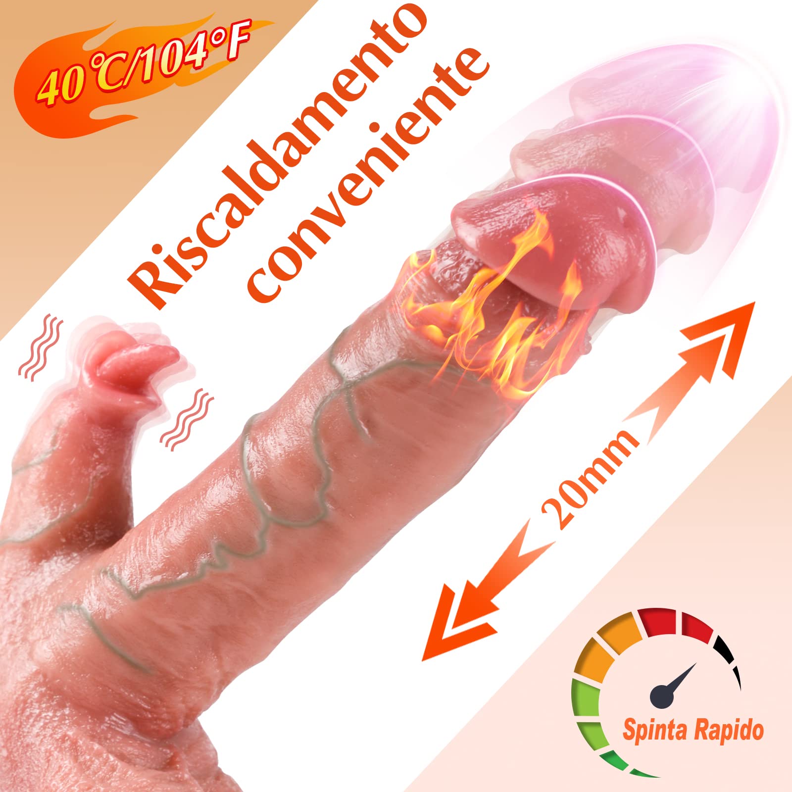 4 in 1 Vibratore Dildo Realistico, Vibratoreper Donna Realistico con Spinta&Vibrazione&Rotazione&Riscaldamento, Dildo Vibratoreper Donna punto g squirting, Sex Toyscop Donna, Sex Toyscop Uomo Sex Toy