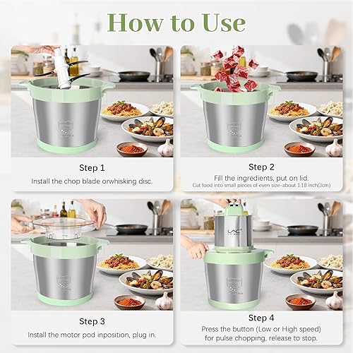 Miniatura 6 de Procesadores de alimentos de gran capacidad para 24 tazas, picadora de carne y verduras con cuenco de acero inoxidable, 3 velocidades, 4 cuchillas